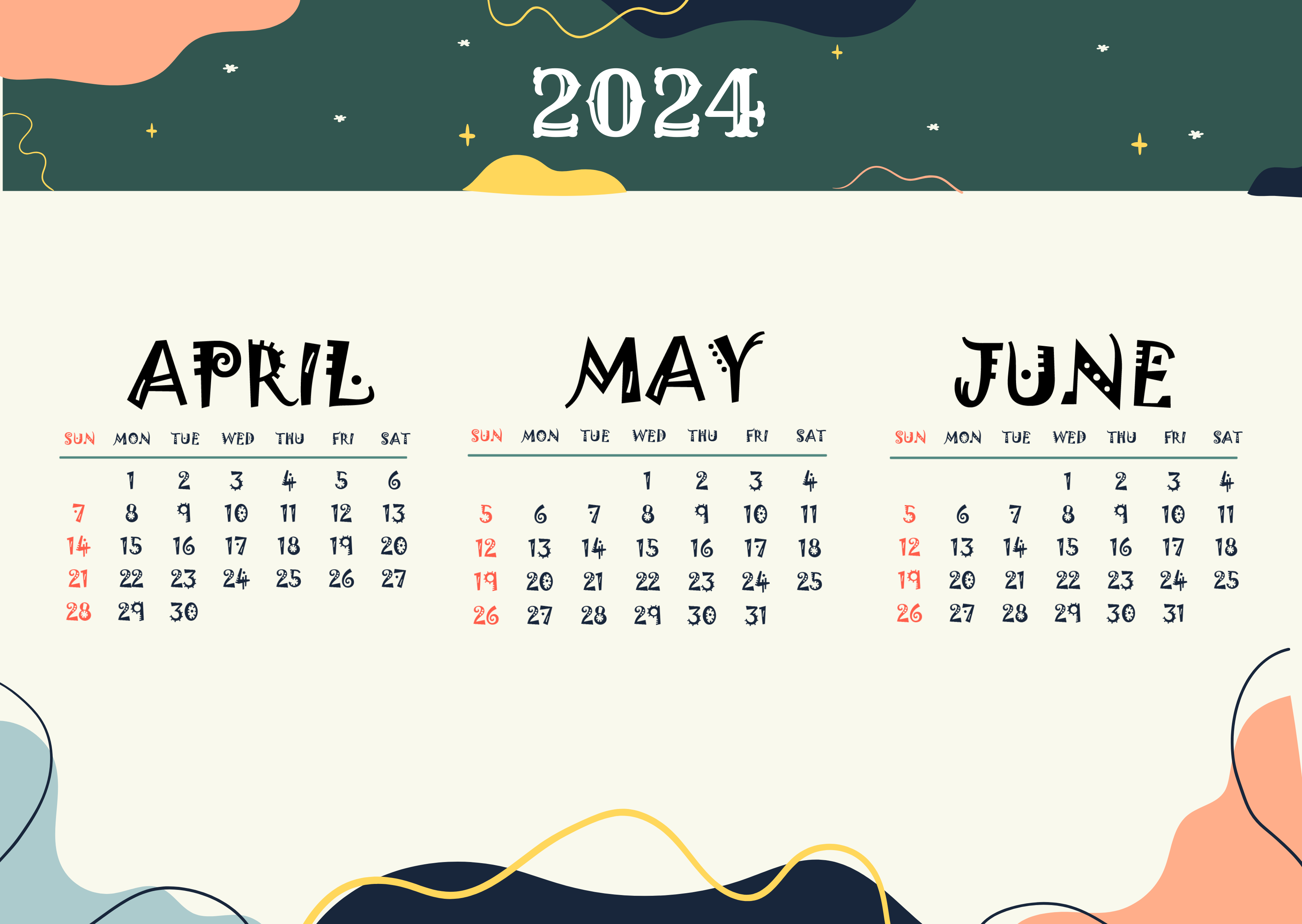 Printable April May June 2024 Calendar Template - Edit Online with May/June 2024 Calendar