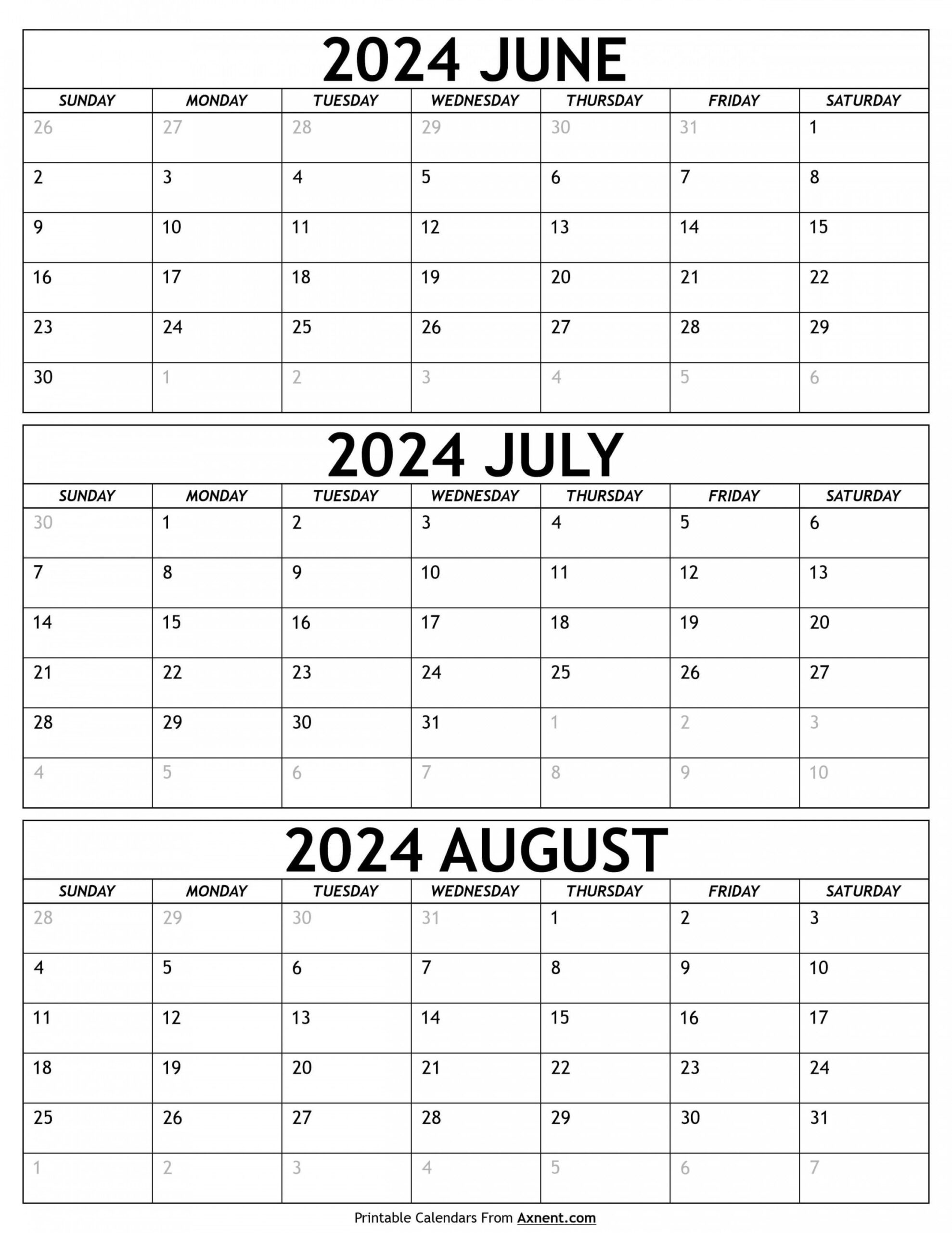 Printable Calendar June July August 2024 In 2024 | June Calendar for July 2024 June 2024 Calendar