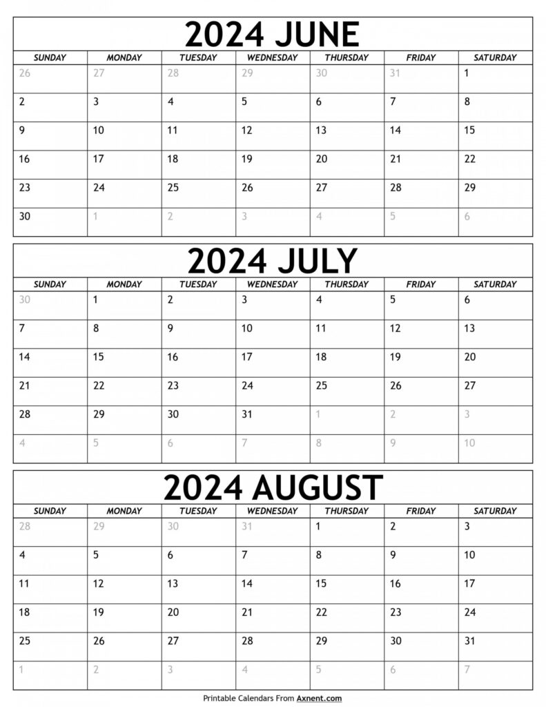 May June July August 2024 Calendar Printable Calendar 2024