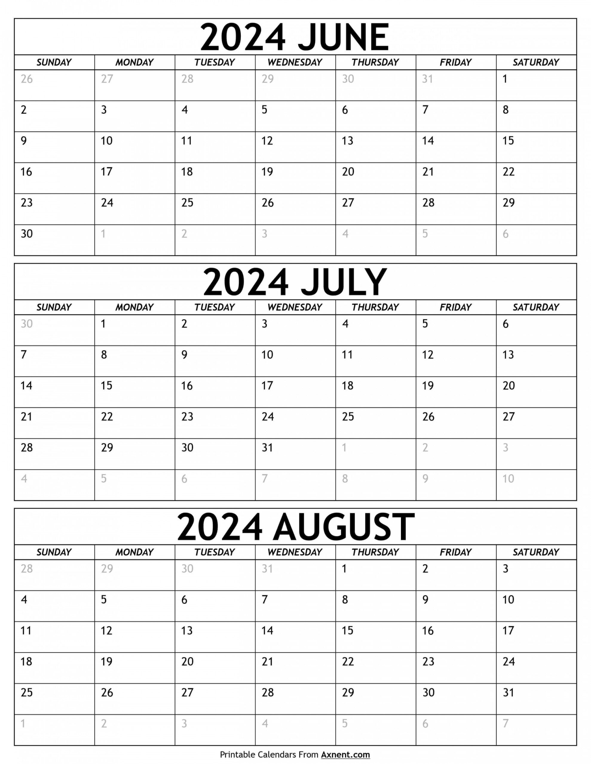 Printable Calendar June July August 2024 In 2024 | June Calendar with June - July - August Calendar 2024