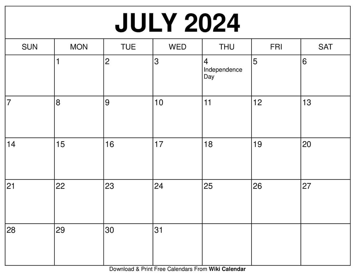 Printable July 2024 Calendar Templates With Holidays inside July 2024 Calendar Printable Pdf