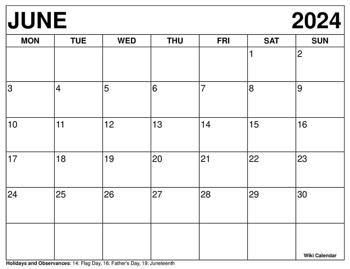 Printable June 2024 Calendar Templates With Holidays for Show Me June 2024 Calendar