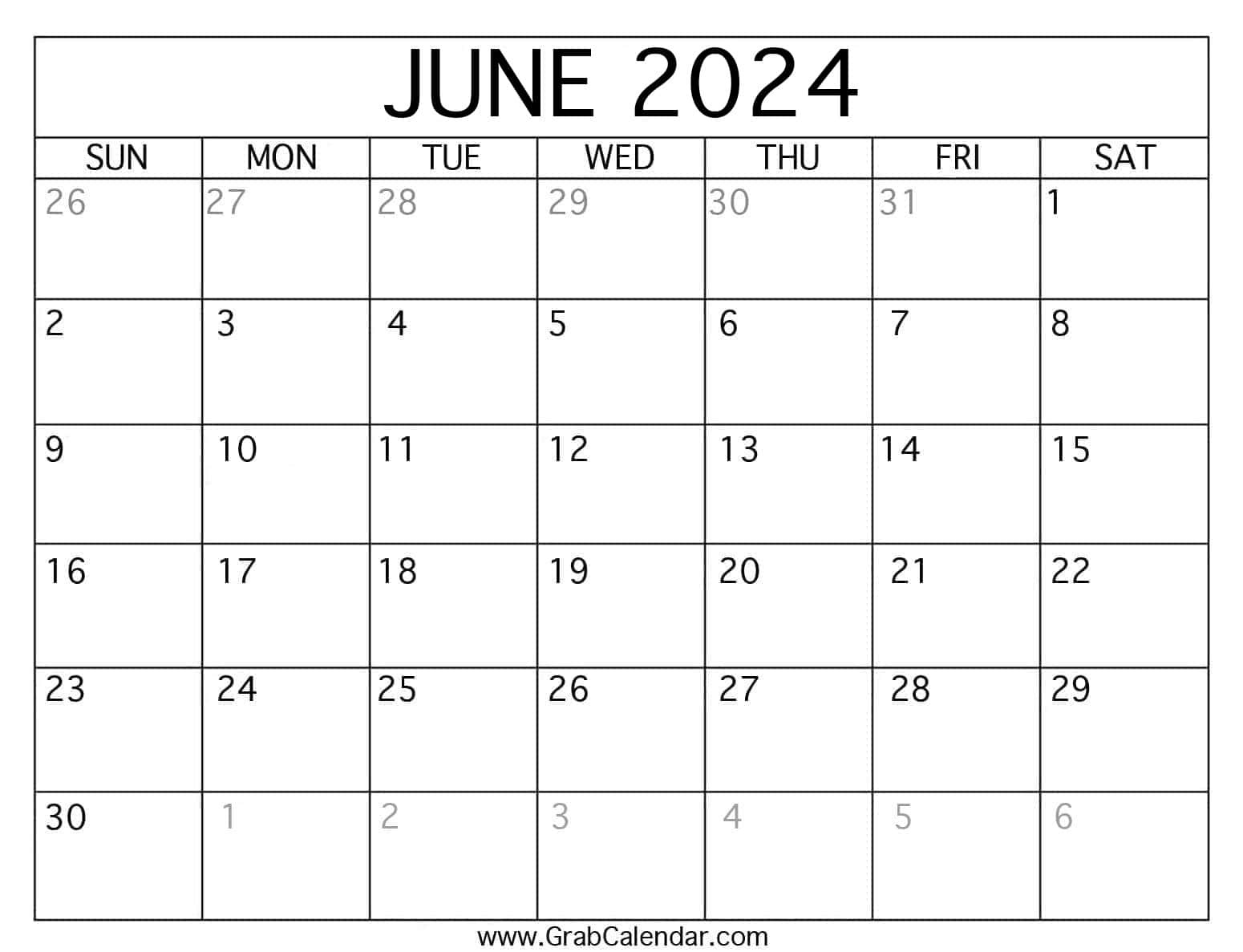 Printable June 2024 Calendar within Blank June And July 2024 Calendar