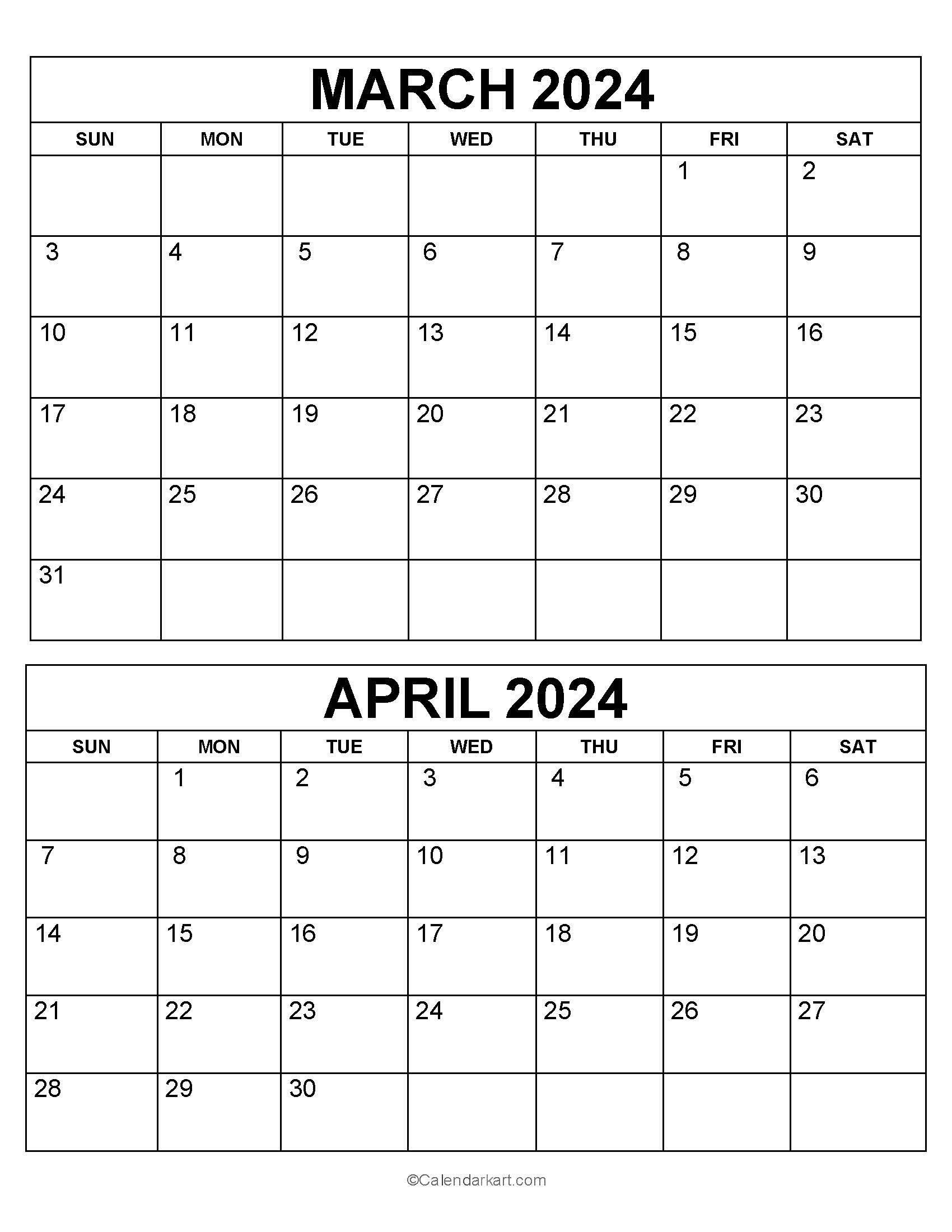 Printable March April 2024 Calendar (2Nd Bi-Monthly) - Calendarkart with March April May June Calendar 2024