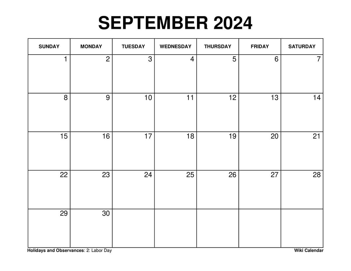 Printable September 2024 Calendar Templates With Holidays intended for July 2024 Calendar Wiki