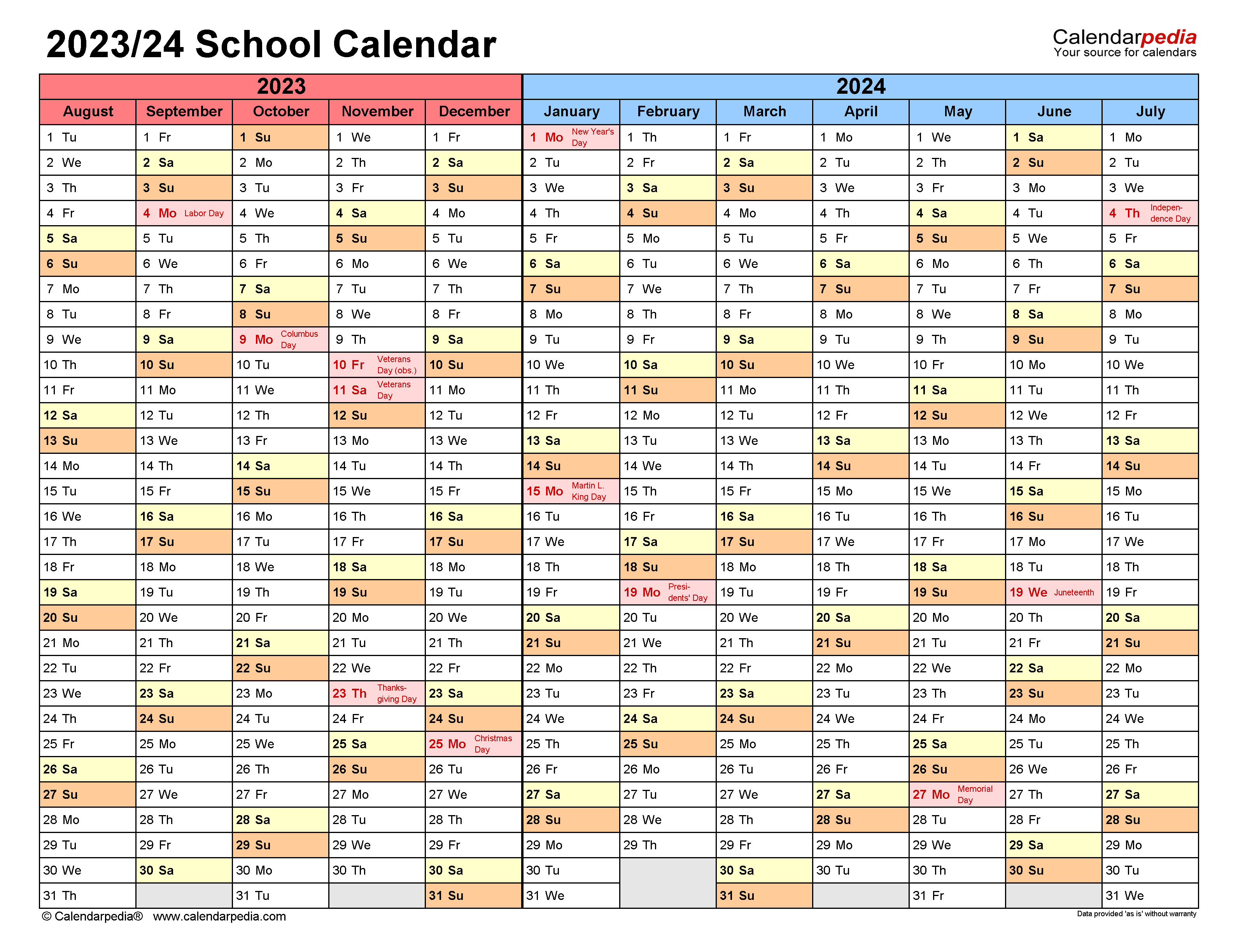 School Calendars 2023/2024 - Free Printable Pdf Templates regarding School Calendar September 2023 To June 2024