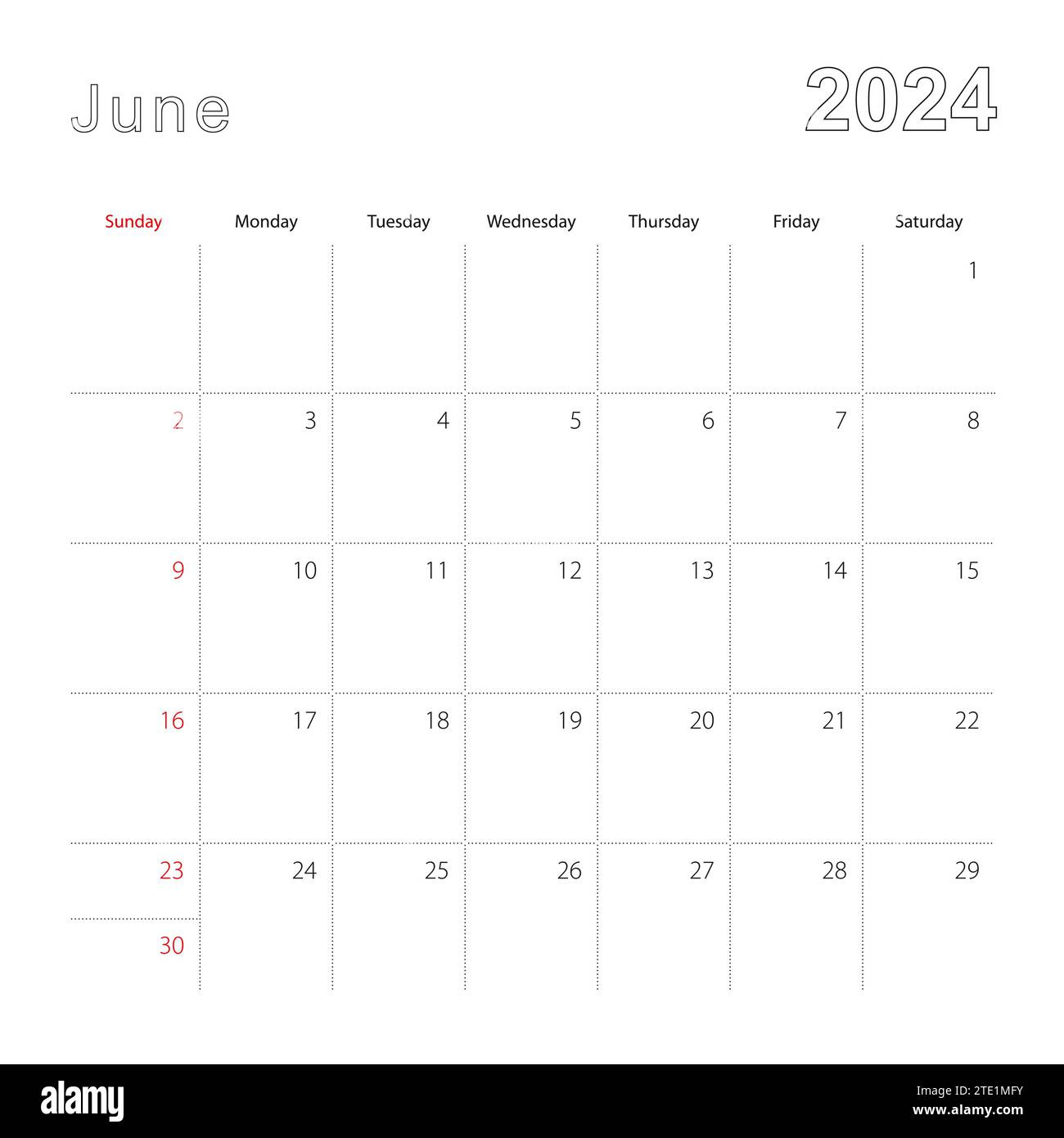 Simple Wall Calendar For June 2024 With Dotted Lines. The Calendar with June Calendar 2024 With Lines