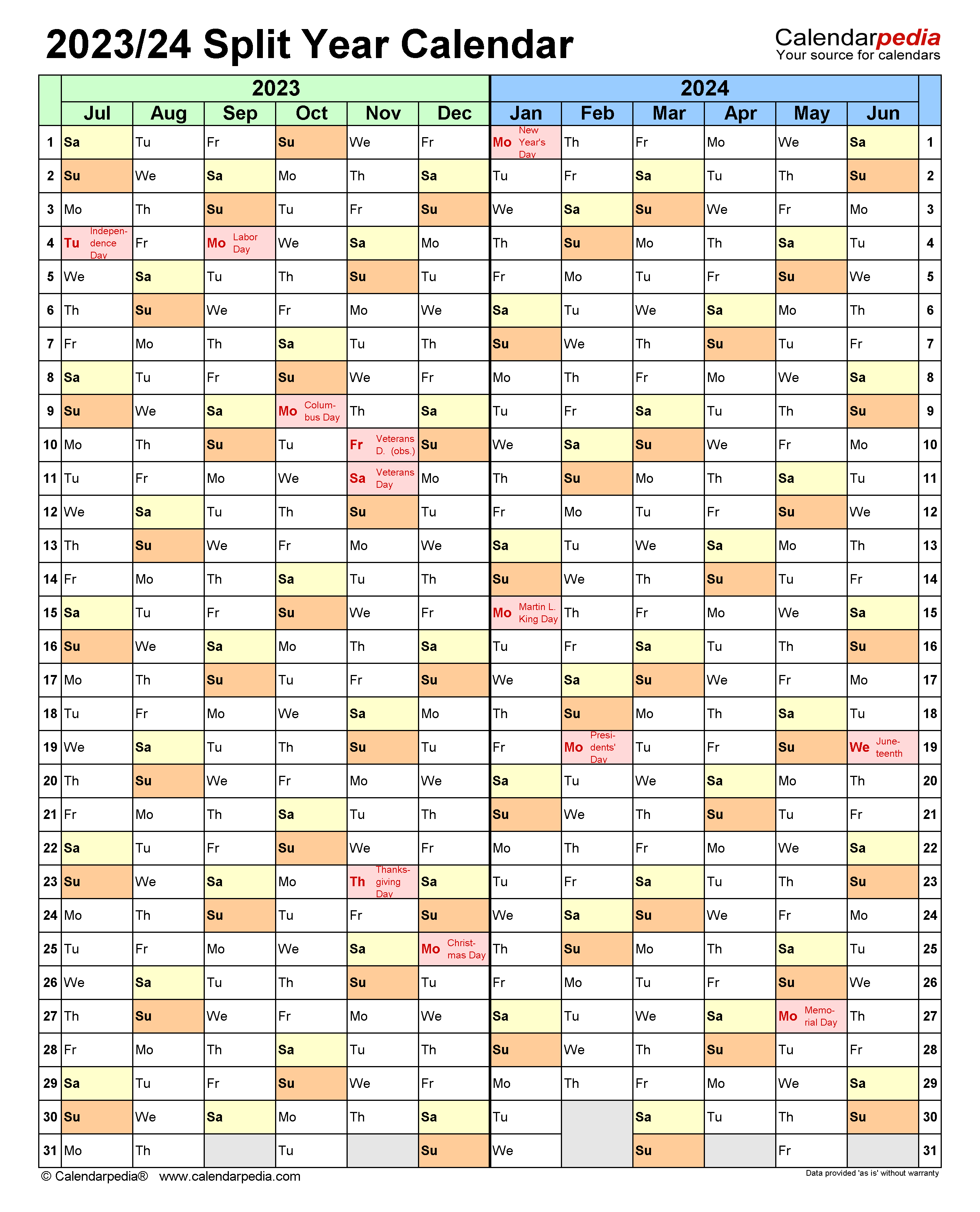 Split Year Calendars 2023/2024 (July To June) - Excel Templates with regard to Calendar July 2023 To July 2024