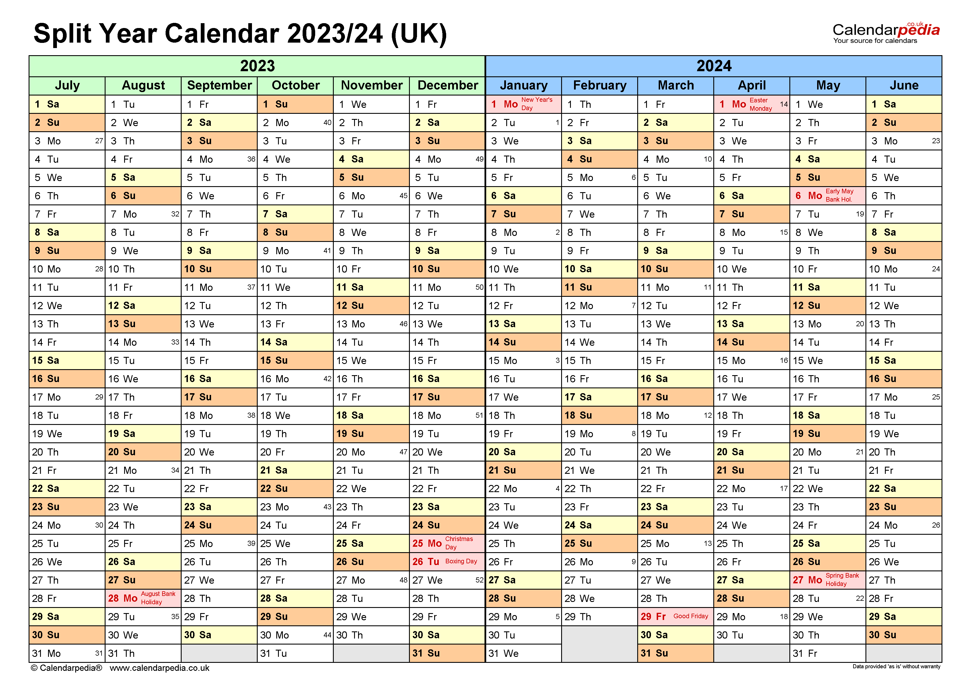 Split Year Calendars 2023/24 Uk (July To June) For Pdf with Calendar Sep 2023 - June 2024