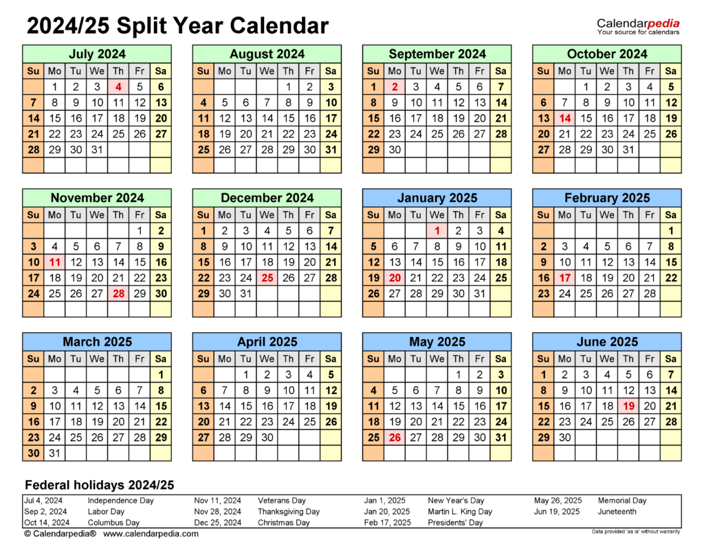 July 2024 June 2025 Calendar Printable  Printable Calendar 2024