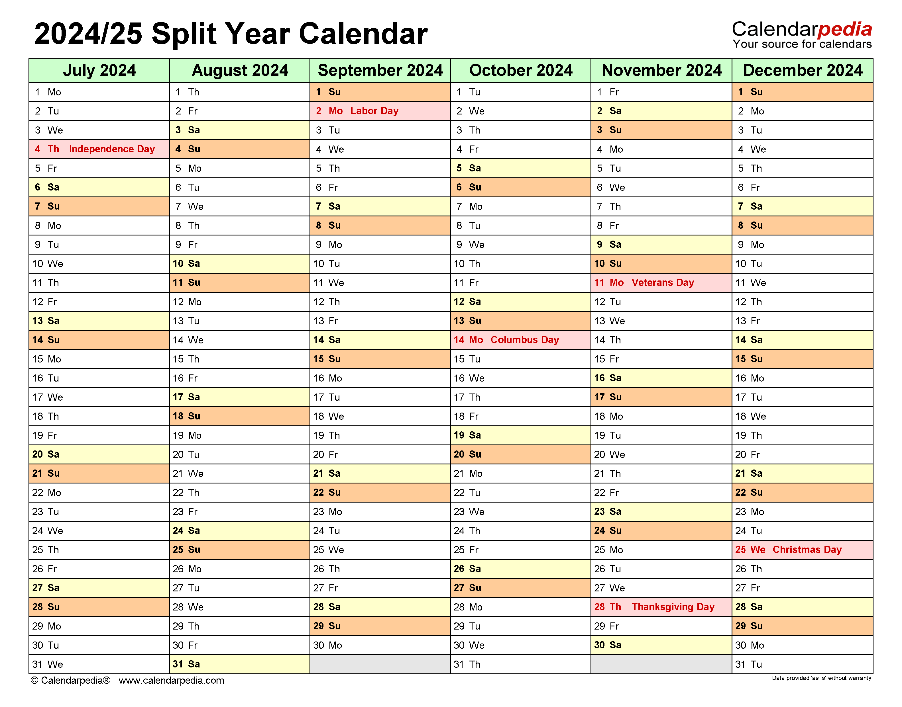 Split Year Calendars 2024/2025 (July To June) - Pdf Templates inside June 2024 To December 2025 Calendar