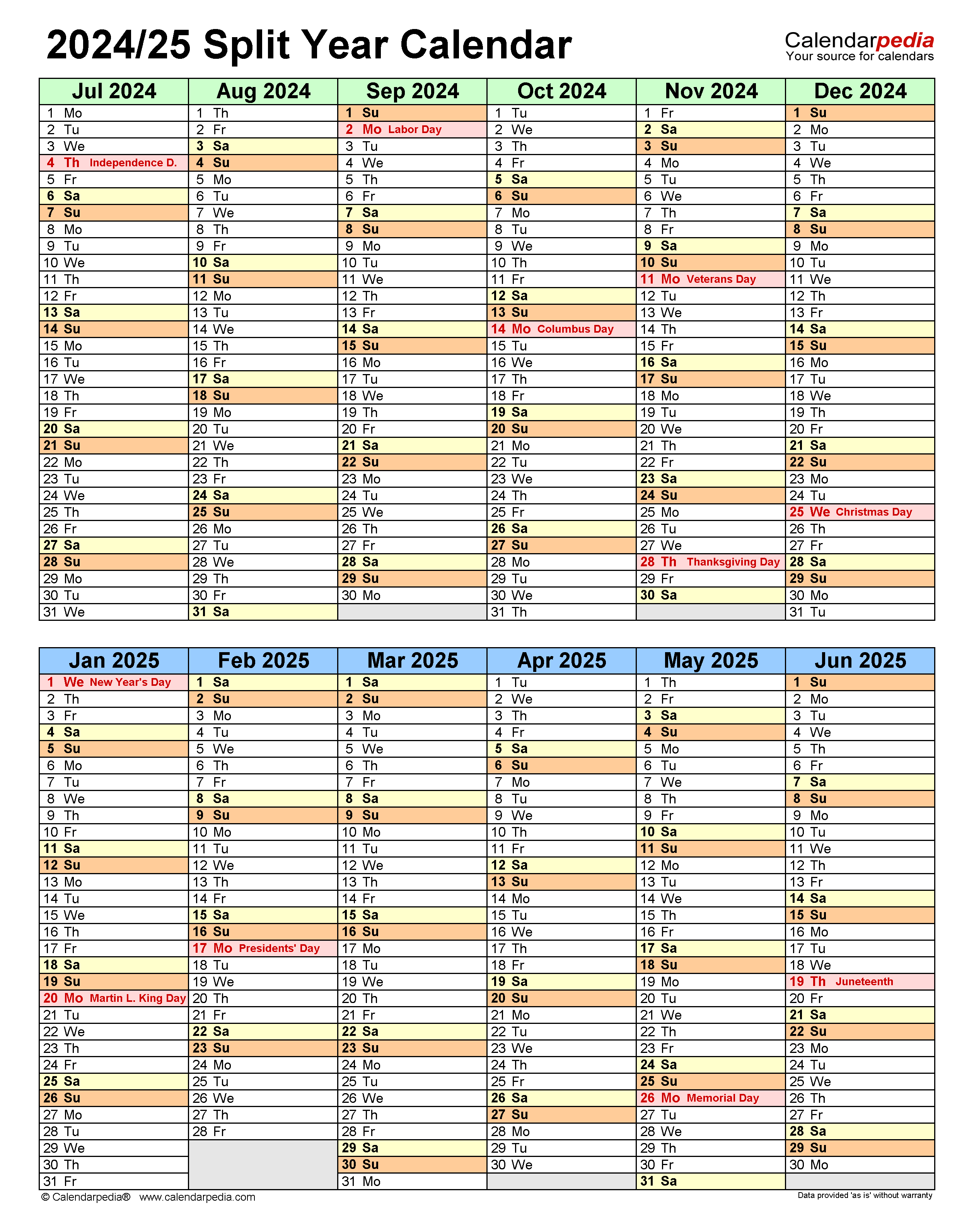 Split Year Calendars 2024/2025 (July To June) - Pdf Templates intended for May 2024 June 2025 Calendar