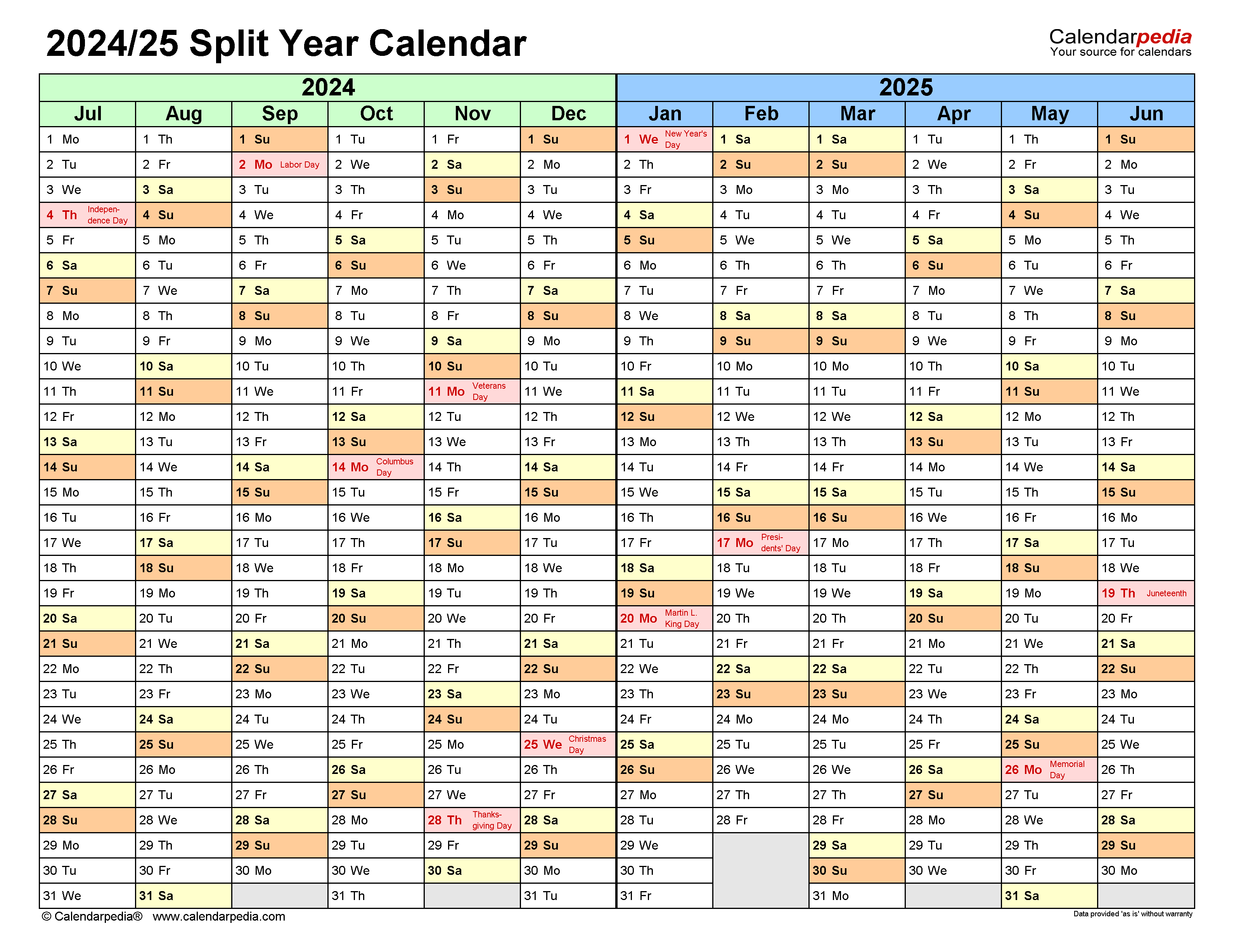 Split Year Calendars 2024/2025 (July To June) - Pdf Templates with regard to Academic Calendar July 2024 To June 2025