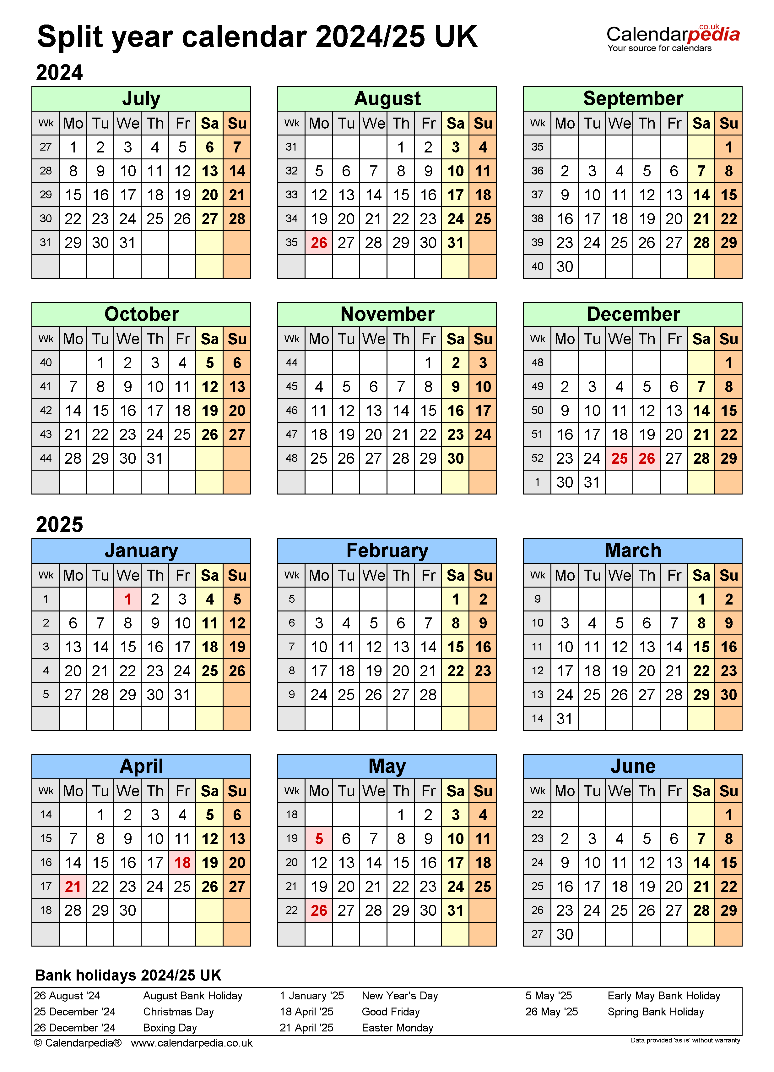 Split Year Calendars 2024/25 Uk (July To June) For Pdf in July 1 2024 To June 30 2025 Calendar