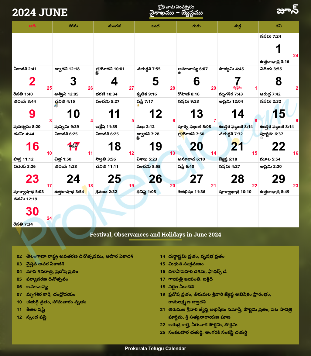 Telugu Calendar 2024, June within 2024 June Telugu Calendar