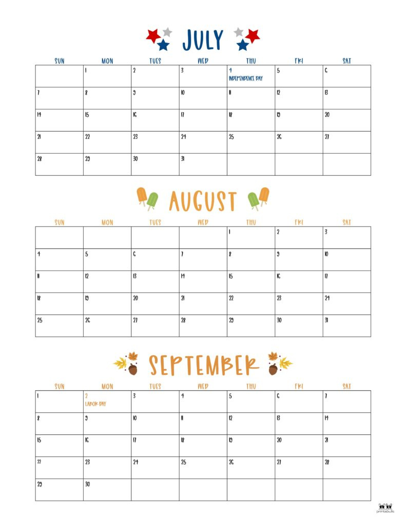 Three Month/Quarterly Calendars - 36 Free Calendars | Printabulls inside 3 Month Calendar June July August 2024