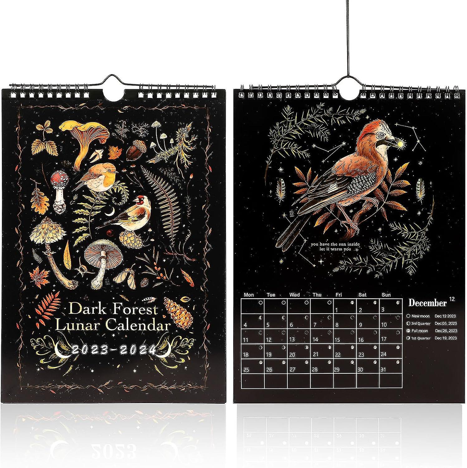 12X8Inch Dark Forest Lunar Calendar 2023-2024, July 2023- June 2024 Wall Calendar With 12 Illustrations, 12 Monthly Colorful Wall Calendar For Home Of within July 12Th Lunar Calendar 2024