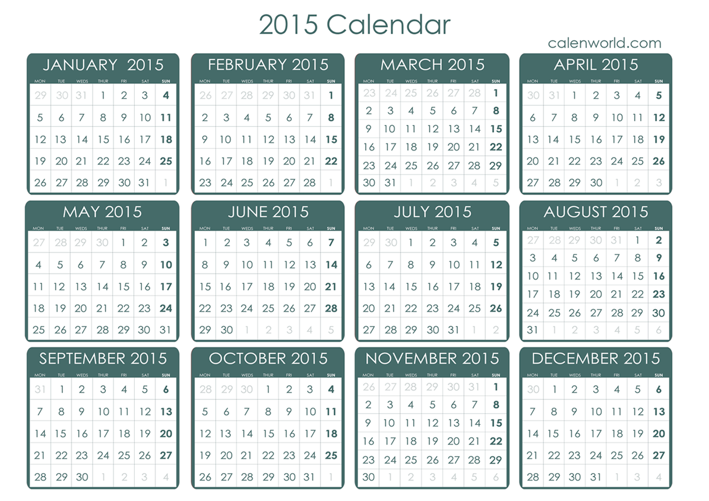 2015 Calendar | Free Printable 2015 Calendar | Free Calendar for July 18 2024 in Ethiopian Calendar