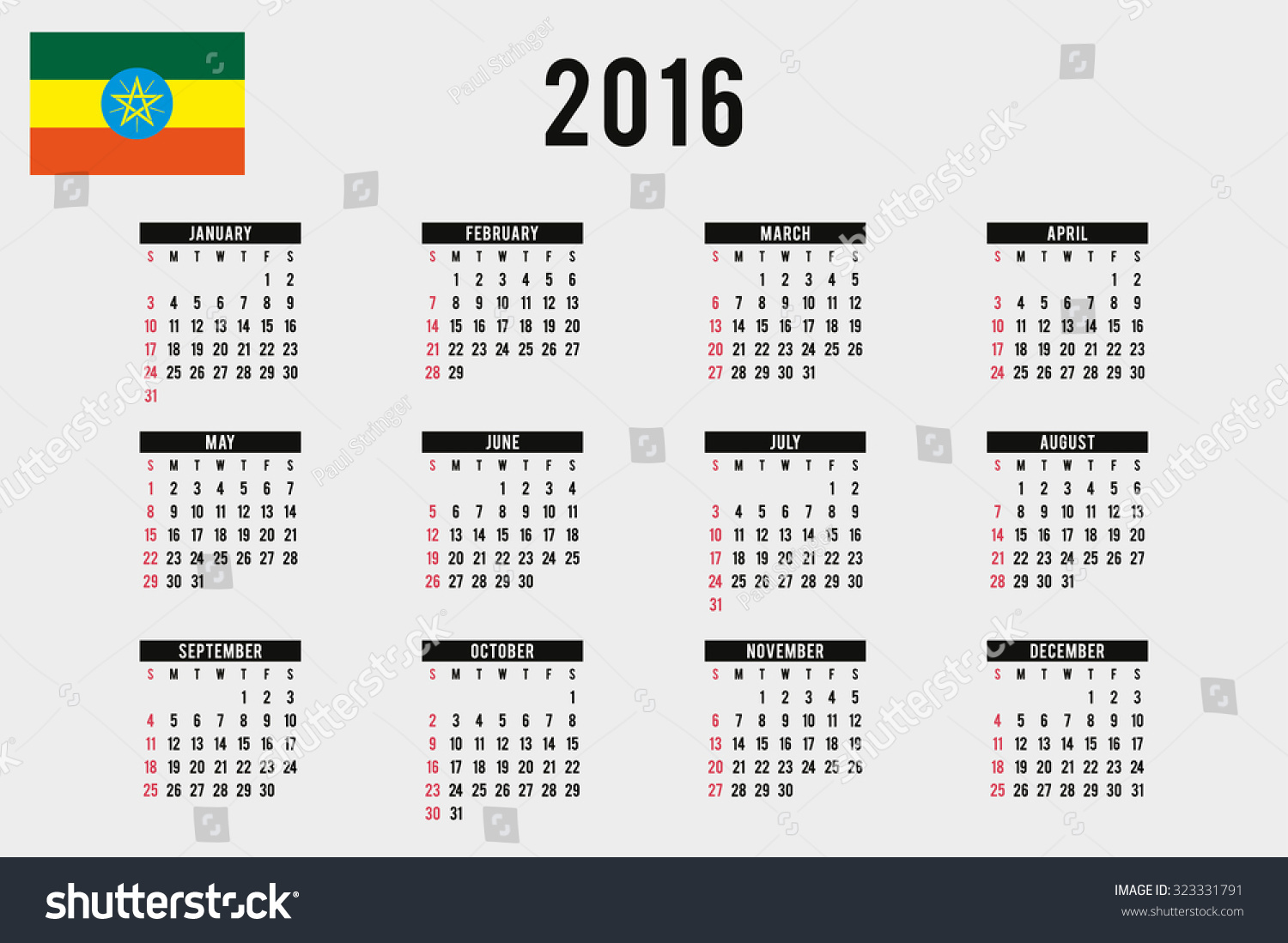 2016 Calendar Flag Ethiopia Stock Illustration 323331791 inside July 23 2024 In Ethiopian Calendar