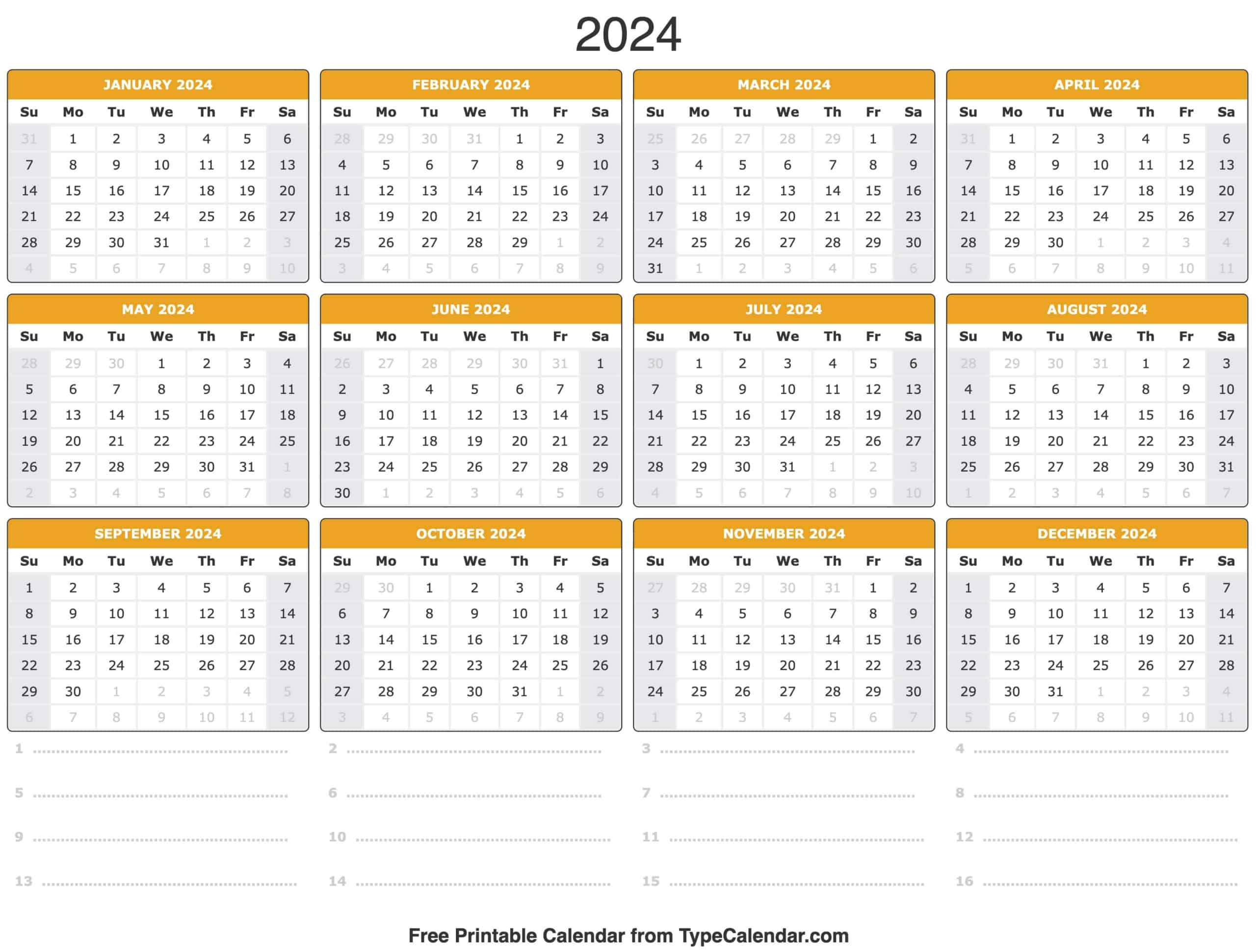 2024 Calendar: Free Printable Calendar With Holidays with 12 Month Wall Calendar Starting July 2024