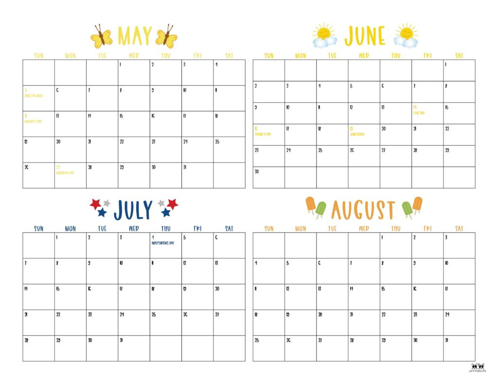2024 Four Month Calendars - 18 Free Printables | Printabulls in 4 Month Calendar Starting July 2024