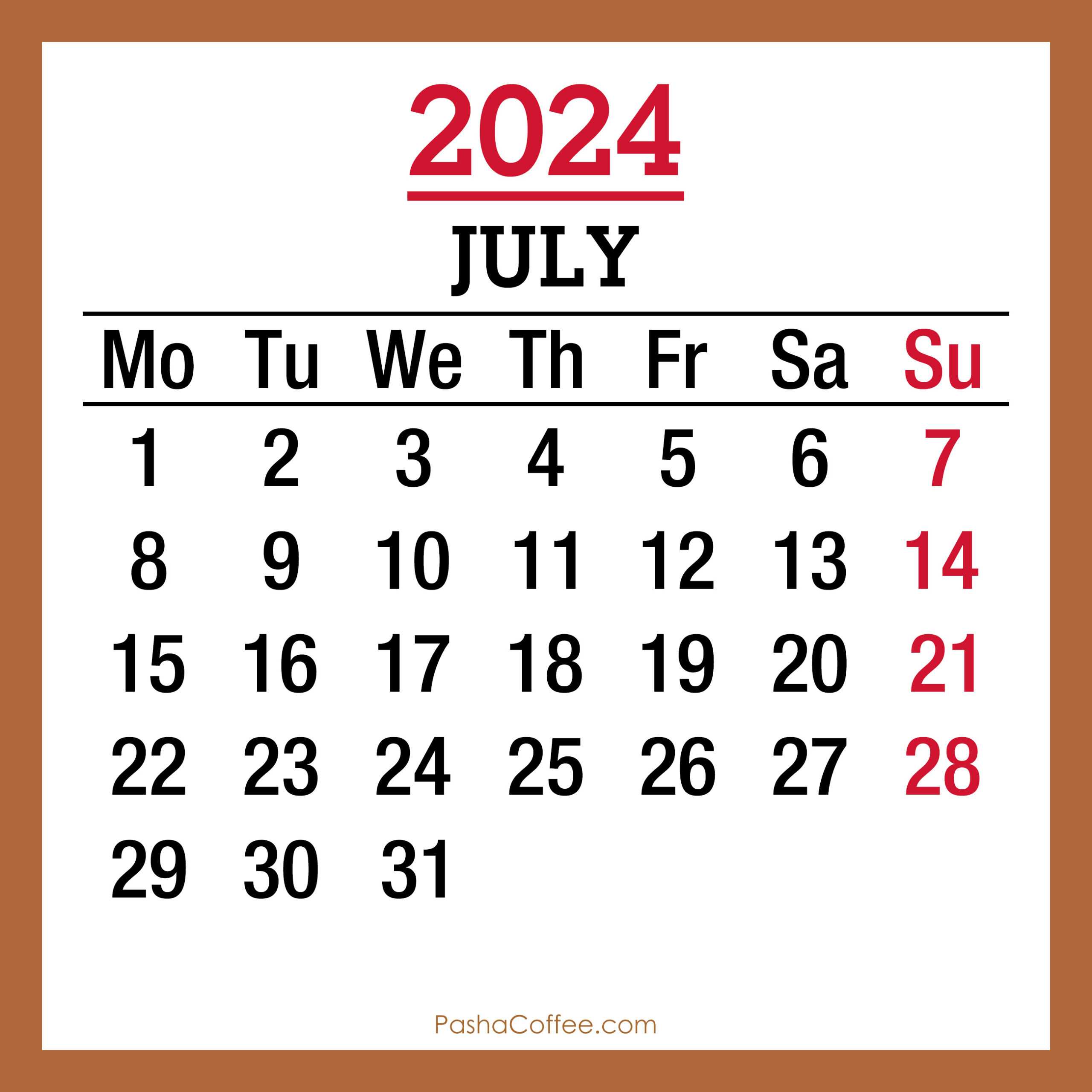 2024 Monthly Planners – Page 5 – Pashacoffee throughout 5 Month Calendar Starting July 2024