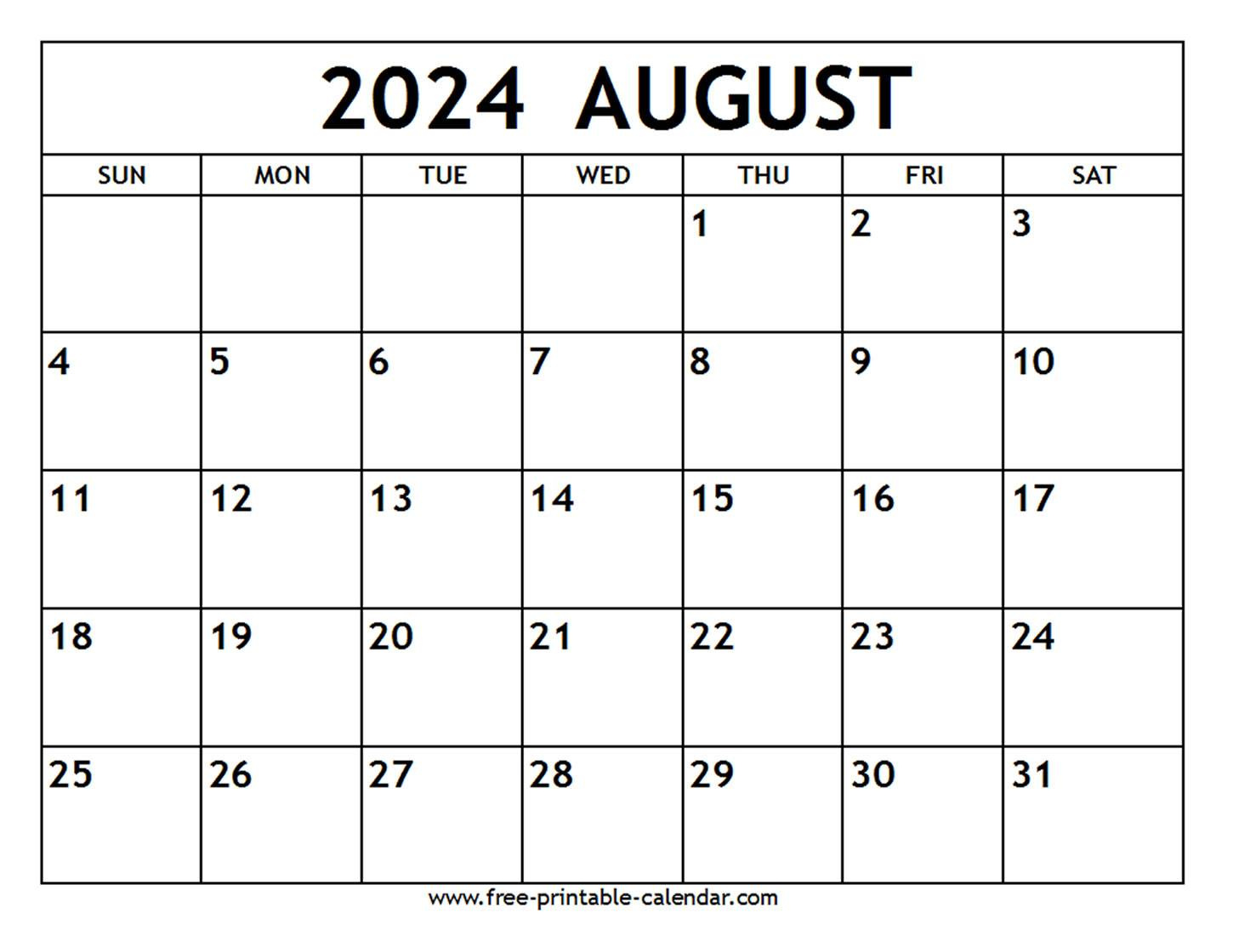 August 2024 Calendar - Free-Printable-Calendar intended for Free June July August 2024 Calendar
