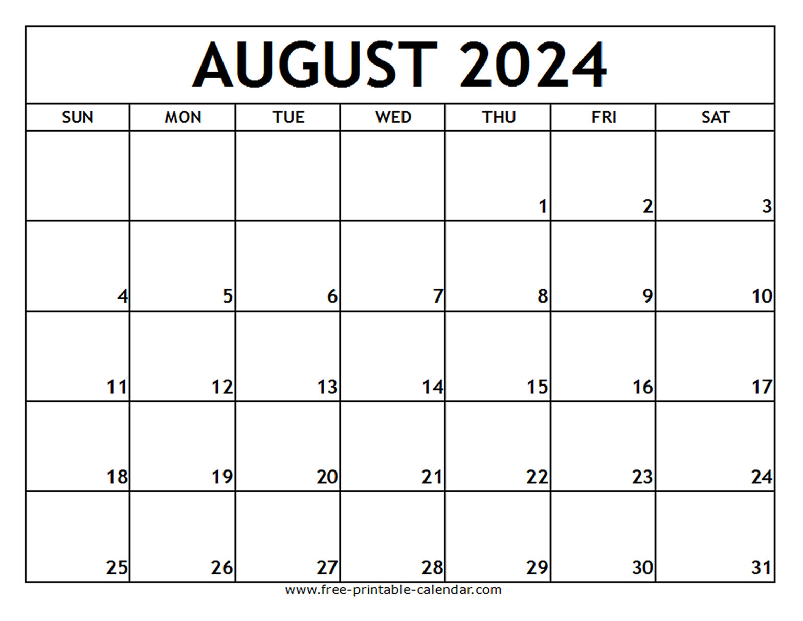 August 2024 Printable Calendar - Free-Printable-Calendar pertaining to Blank July August Calendar 2024