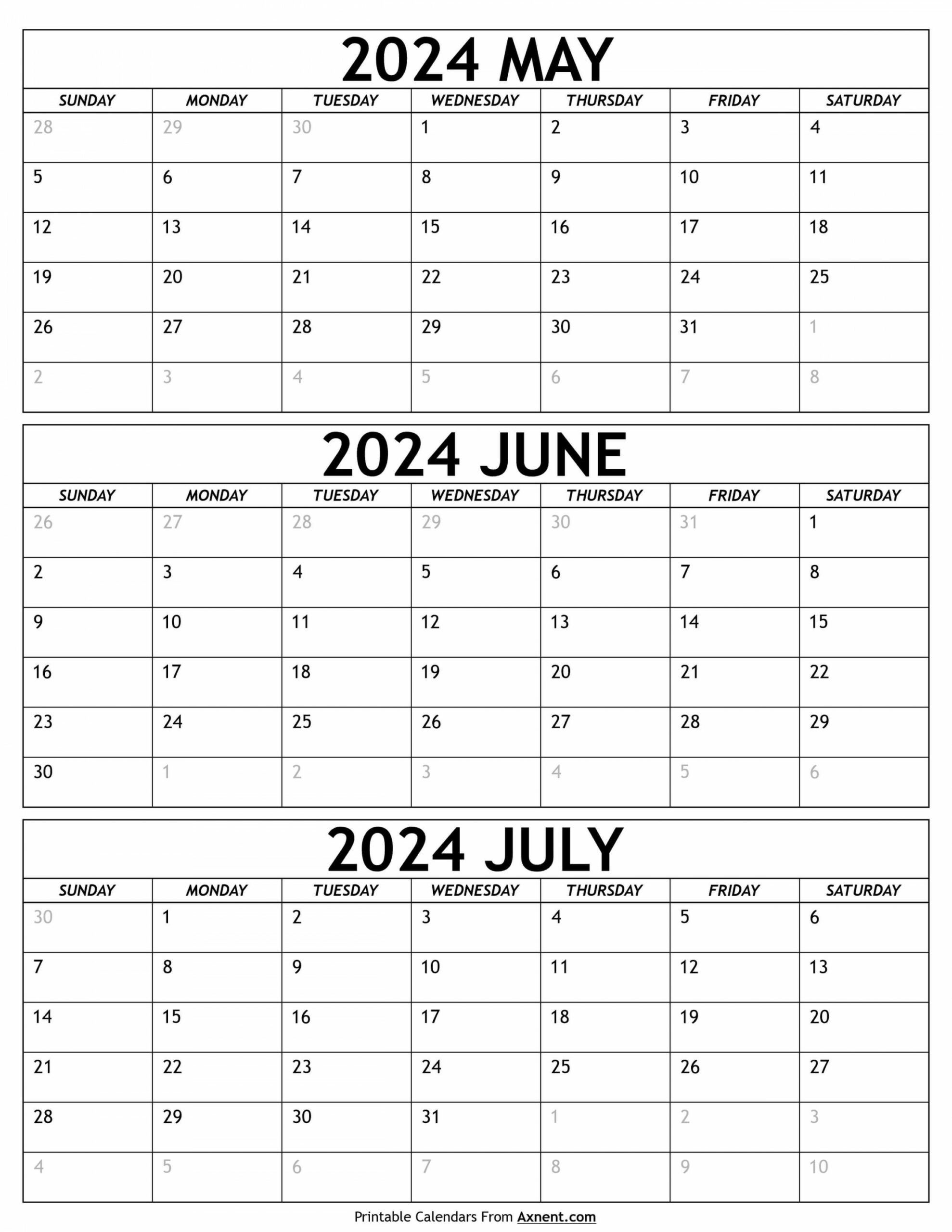 Calendar May June July 2024 | Calendar May, July Calendar for 3 Month Calendar 2024 May June July