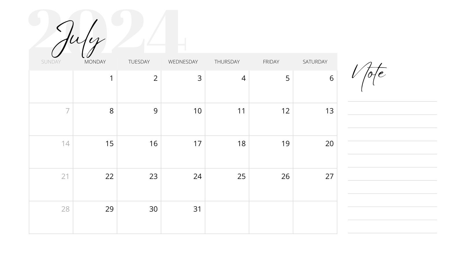 Free Printable, Custom July 2024 Calendar Templates | Canva for 1 Month Wall Calendar Starting July 2024