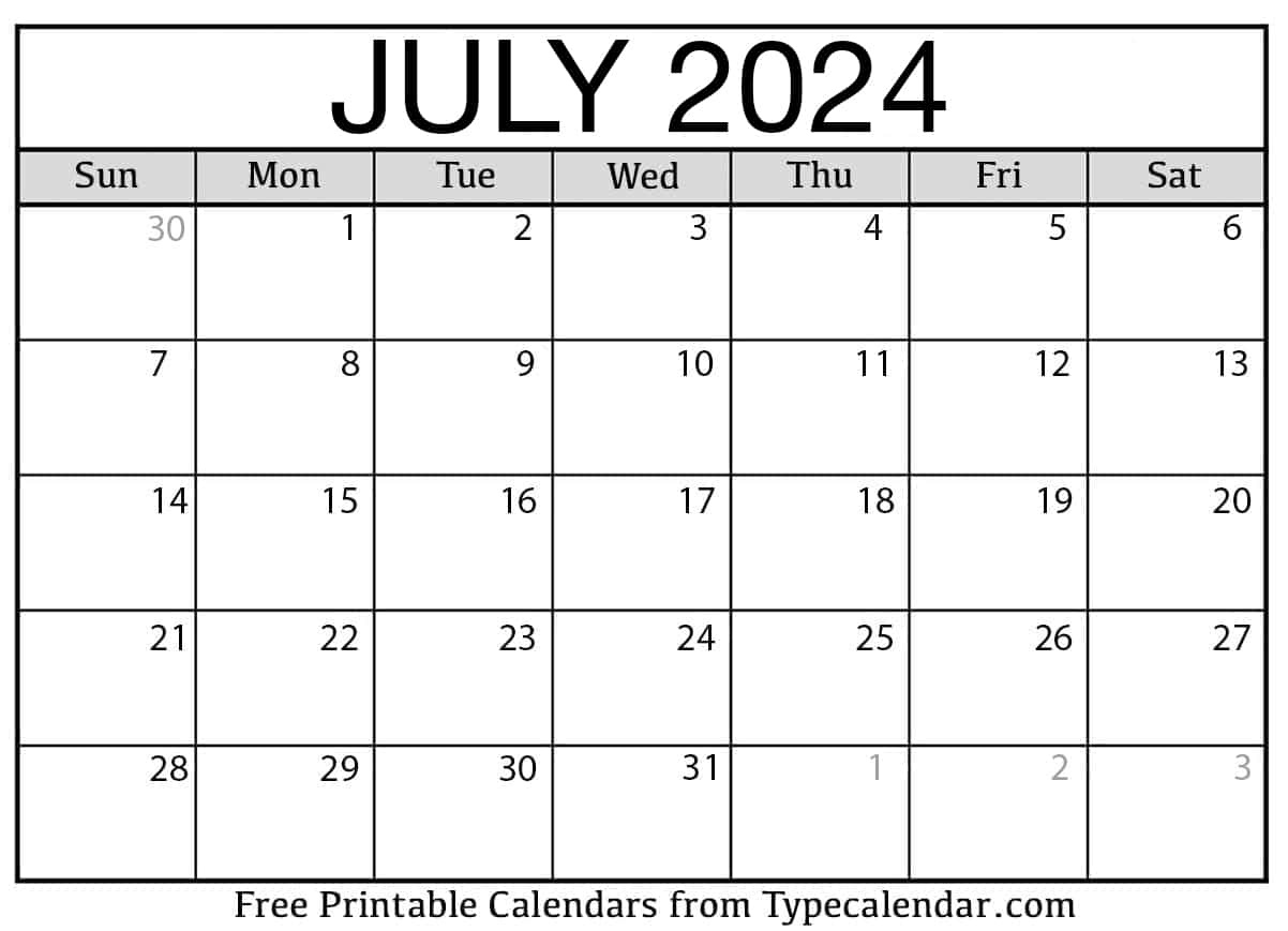 Free Printable July 2024 Calendars - Download in 5 Month Calendar Starting July 2024