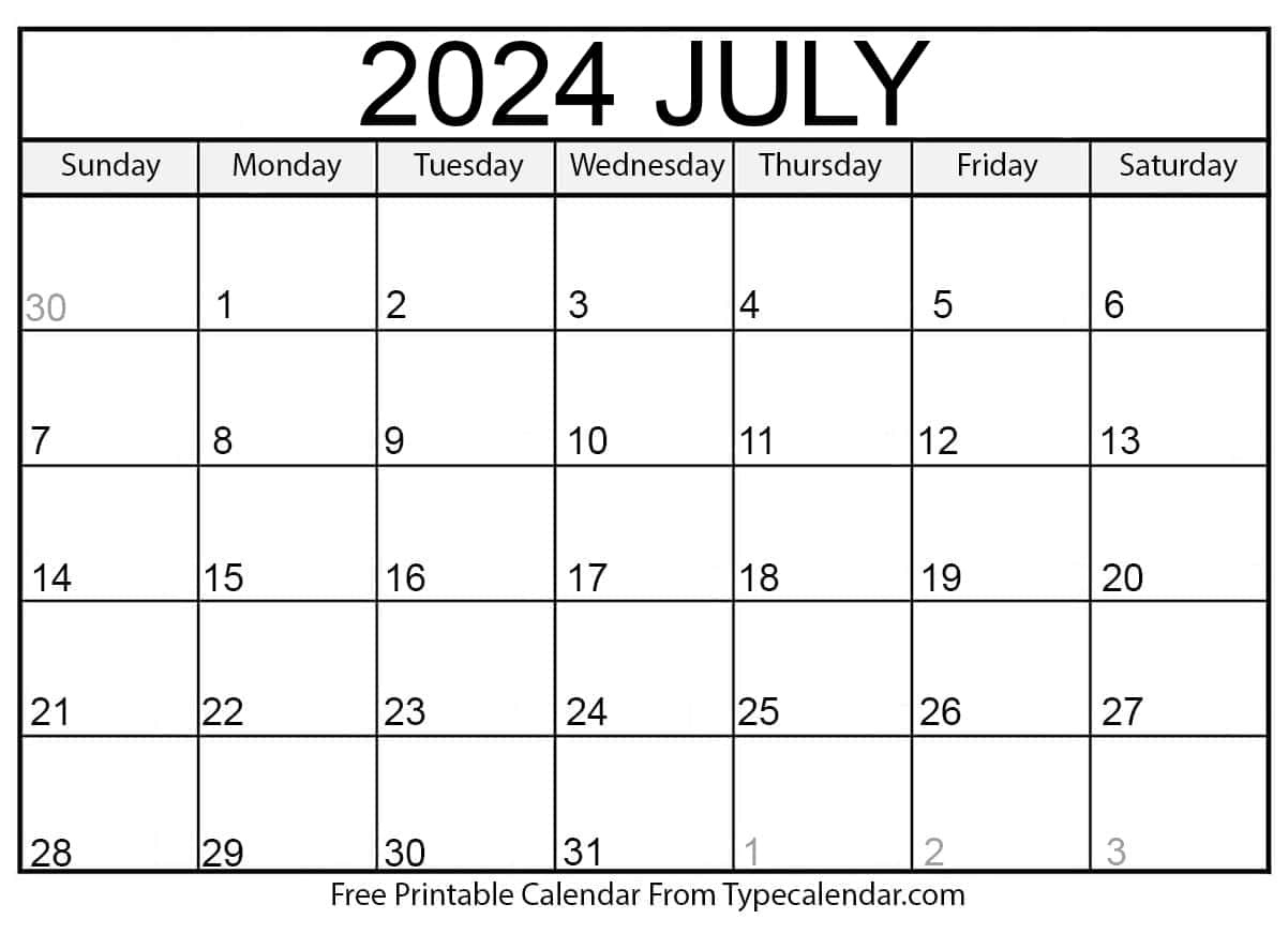 Free Printable July 2024 Calendars - Download inside 13 Month Calendar Starting July 2024