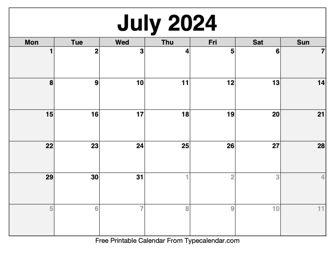 Free Printable July 2024 Calendars - Download throughout 10 Month Calendar Starting July 2024