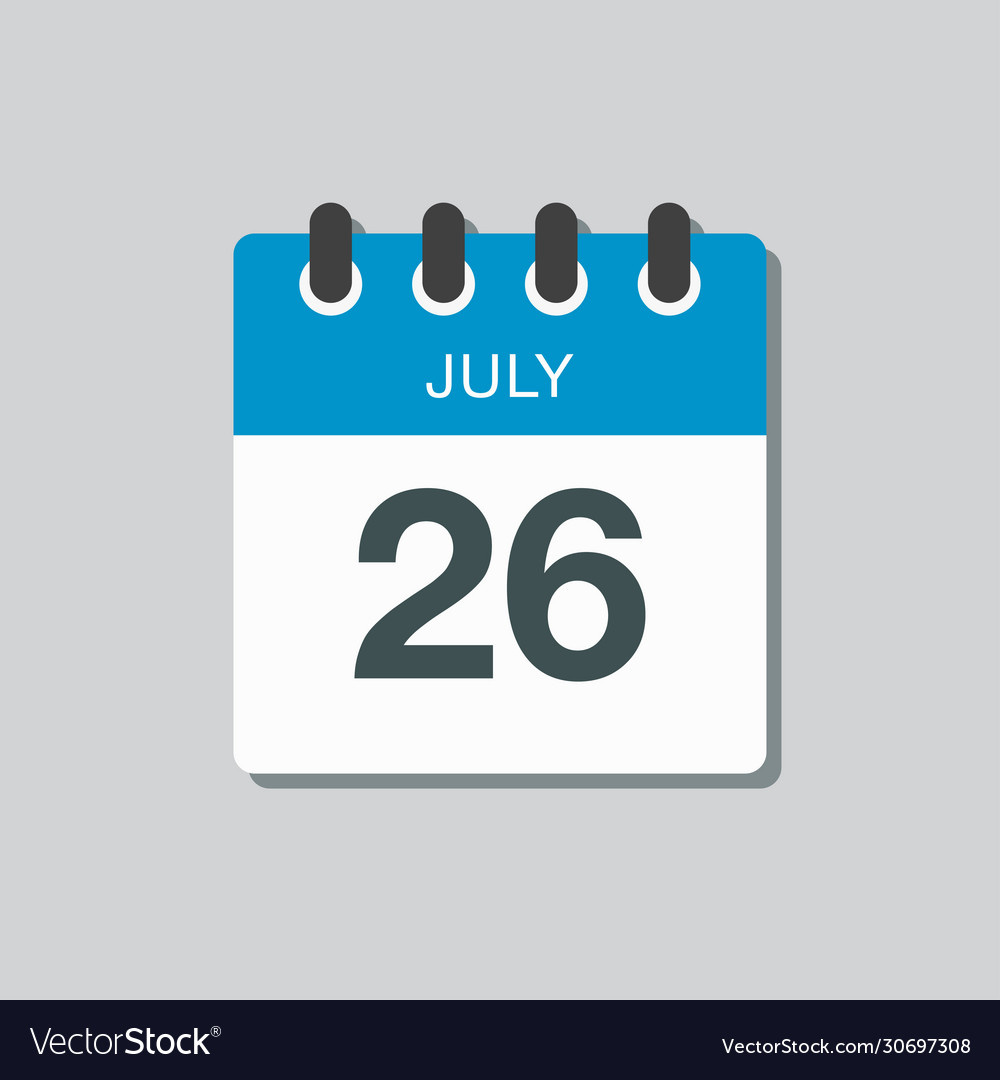 Icon Calendar Day 26 July Summer Days Year Vector Image in Calendar Emoji July 26 2024