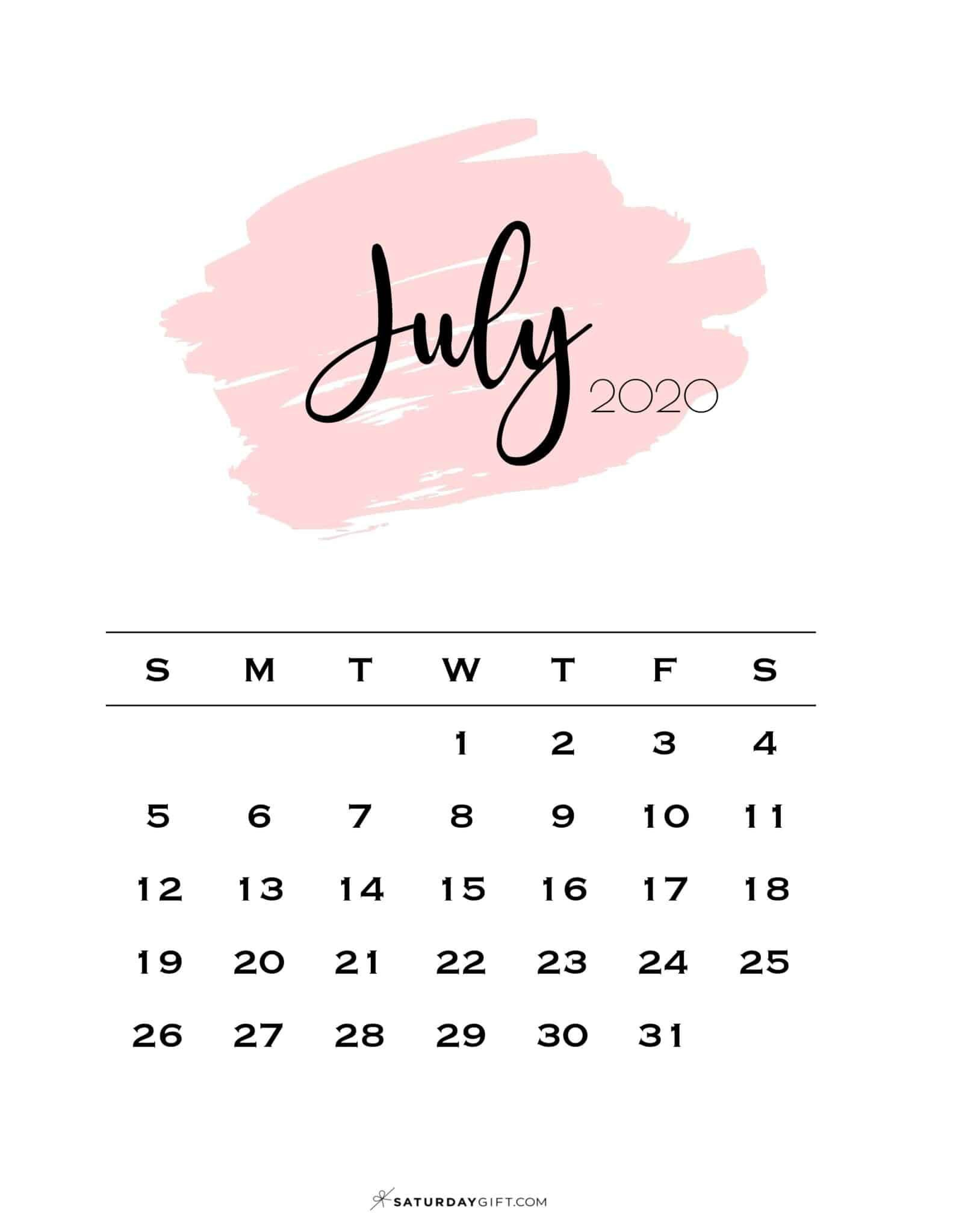 July 2024 Calendar - 20 Cute &amp;amp; Free Printables | Saturdaygift for Calendar Emoji July 20 2024