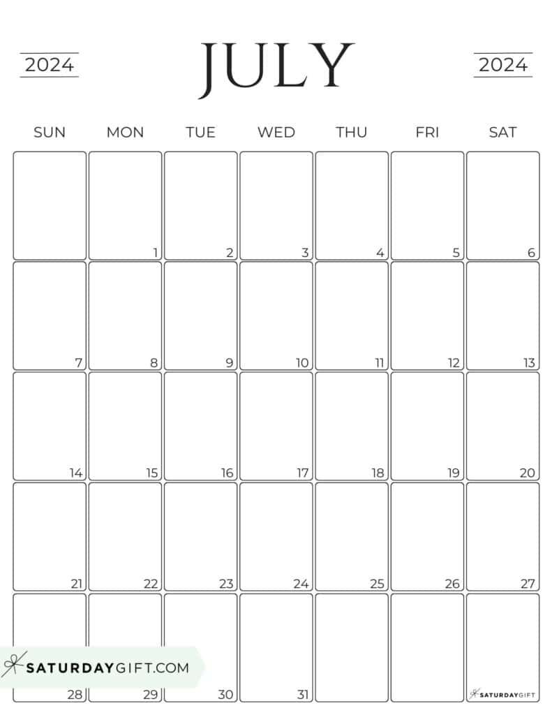 July 2024 Calendar - 20 Cute &amp;amp; Free Printables | Saturdaygift intended for 11 Month Calendar Starting July 2024
