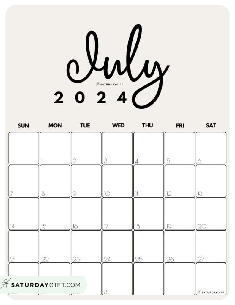 July 2024 Calendar - 20 Cute &amp;amp; Free Printables | Saturdaygift with regard to 20 Month Calendar Starting July 2024