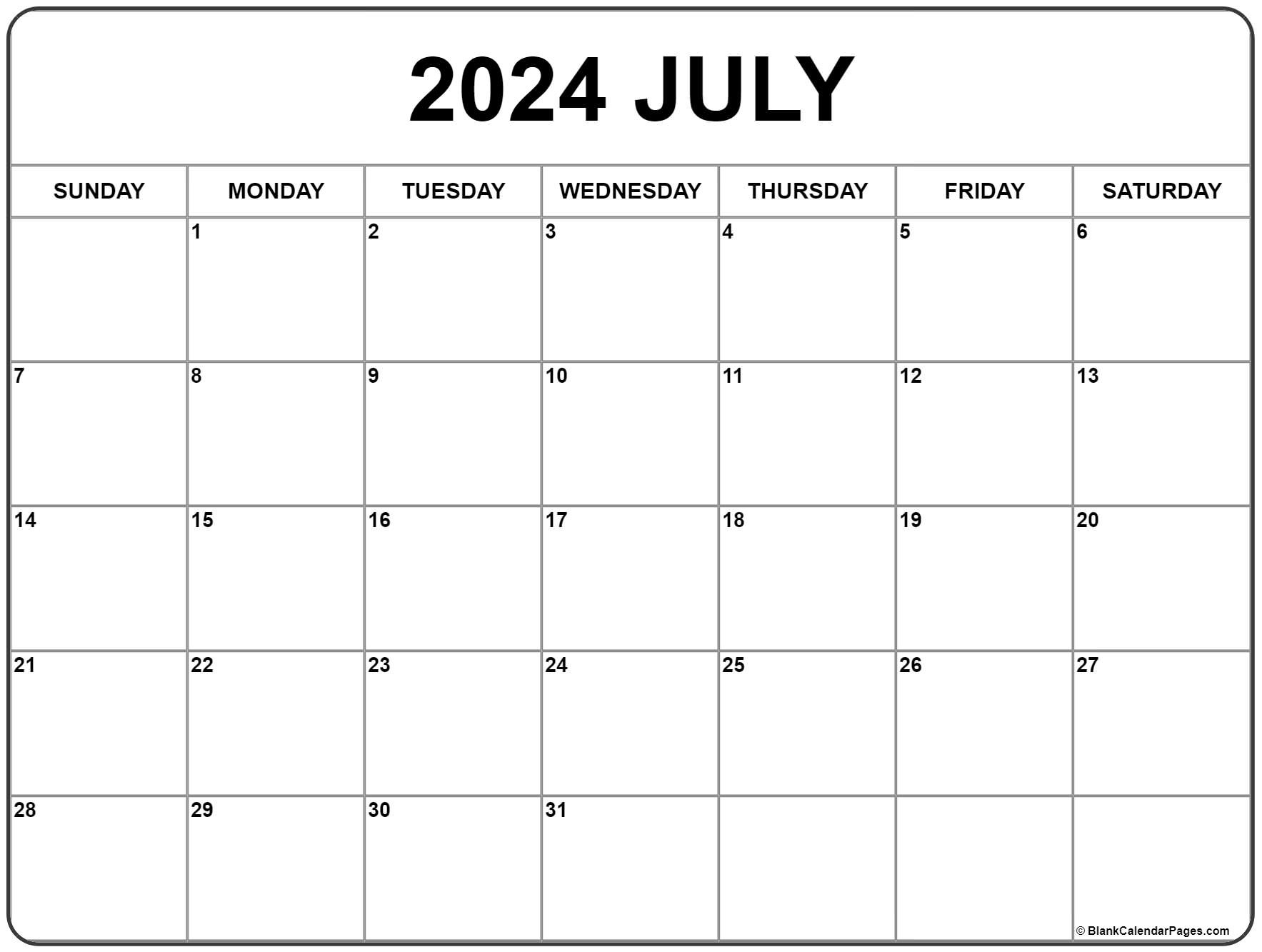 July 2024 Calendar | Free Printable Calendar for Blank Printable Calendar July 2024