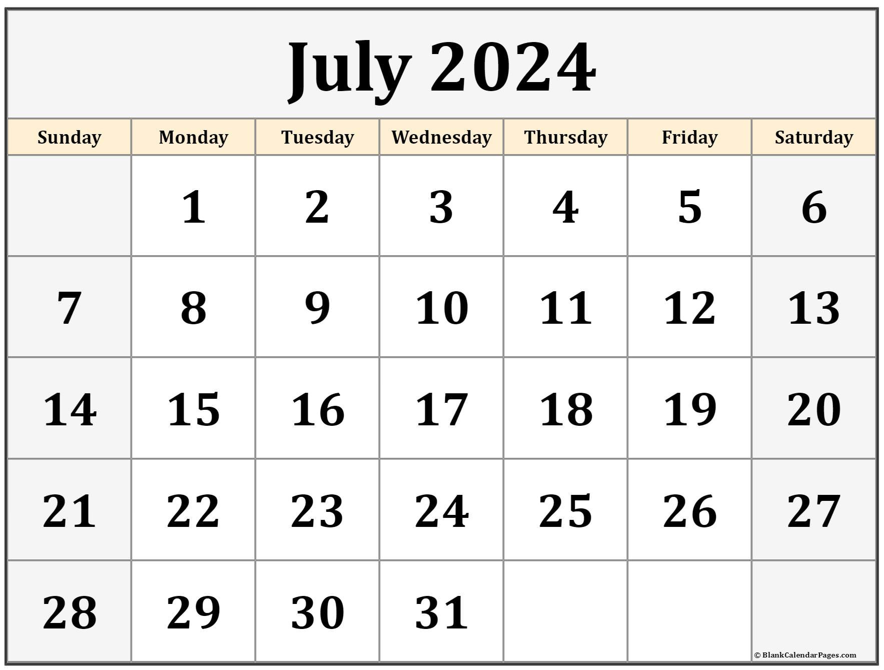 July 2024 Calendar | Free Printable Calendar inside 21St July 2024 Calendar Printable