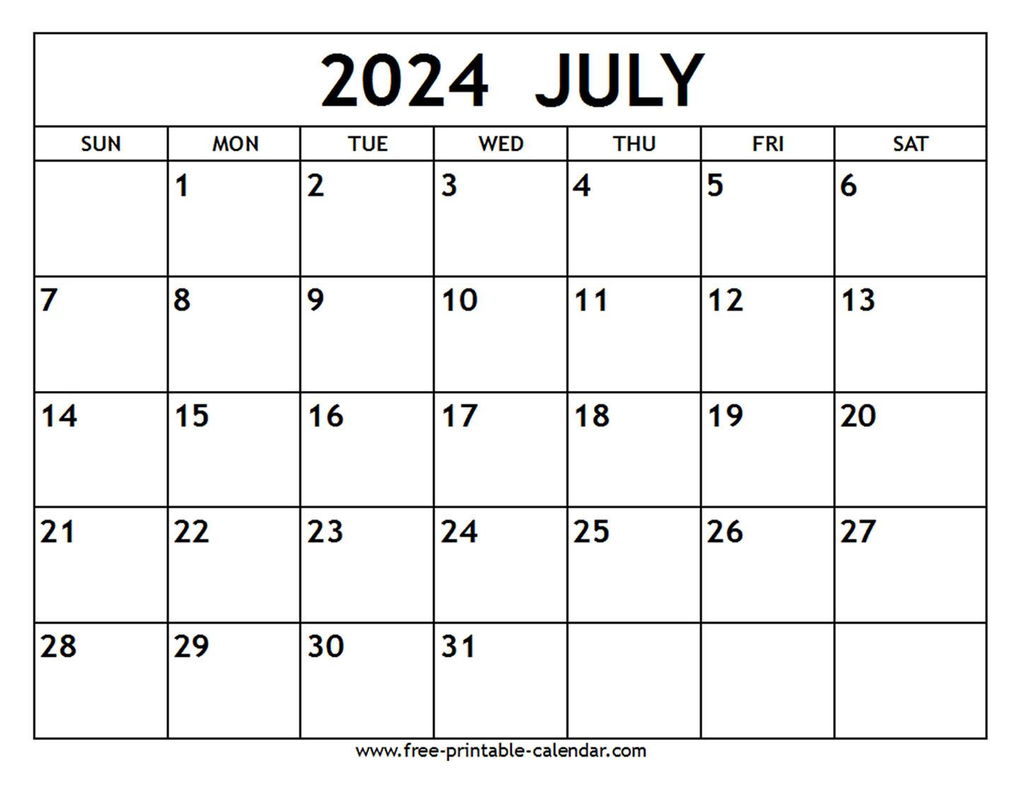 July 2024 Calendar - Free-Printable-Calendar intended for 18 July 2024 Calendar Printable