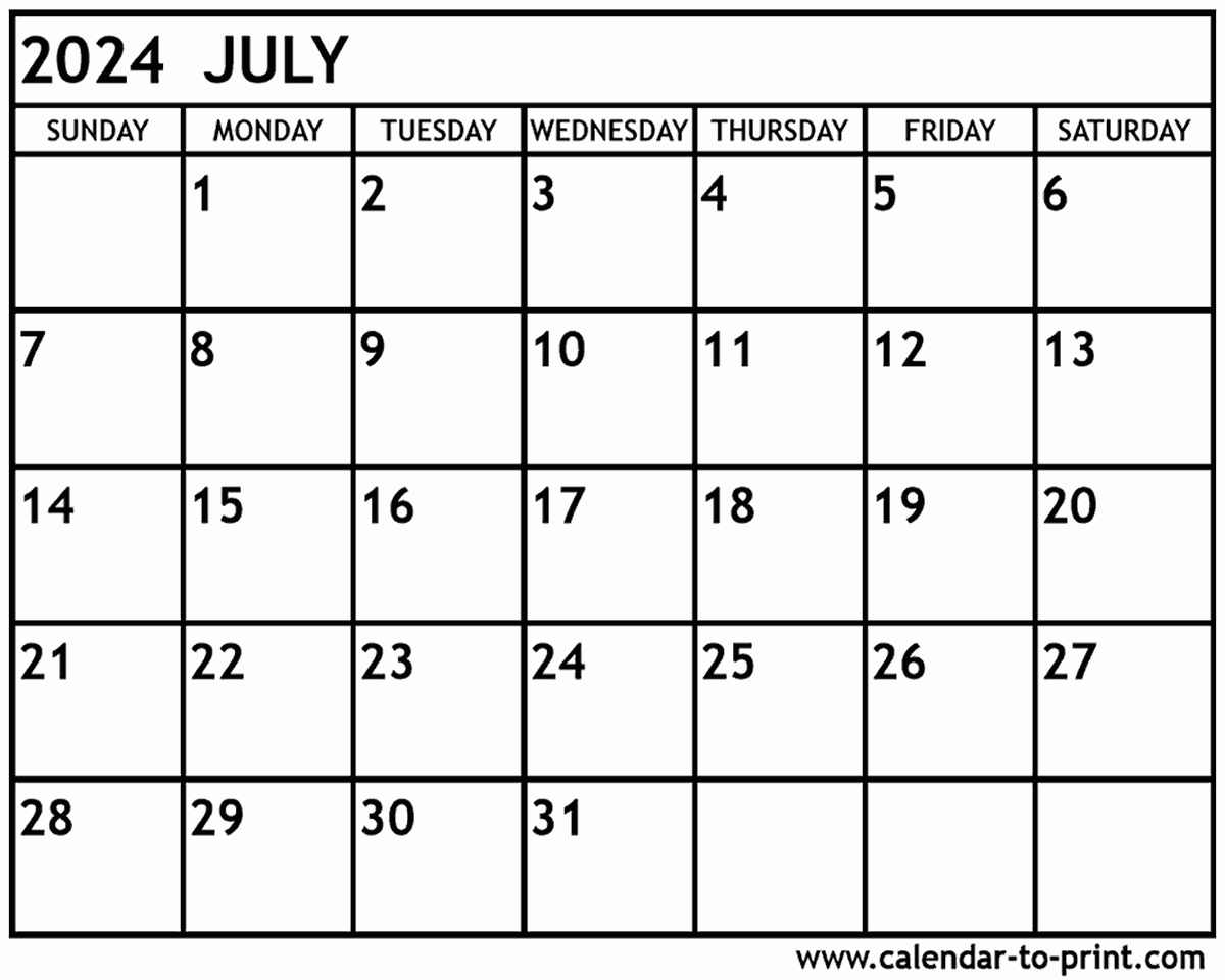 July 2024 Calendar Printable intended for Calendar Template June and July 2024