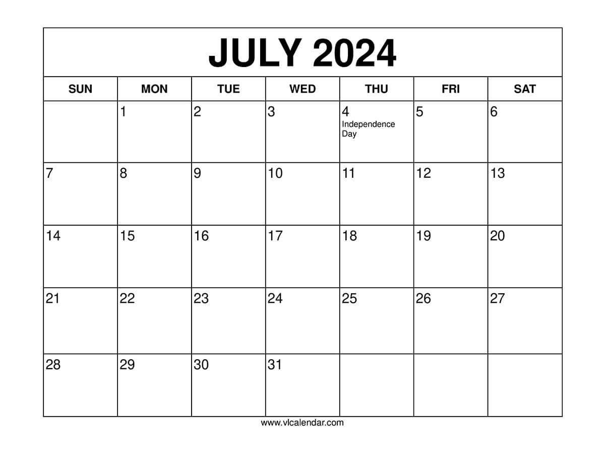 July 2024 Calendar Printable Templates With Holidays inside Calendar July 2024 Template