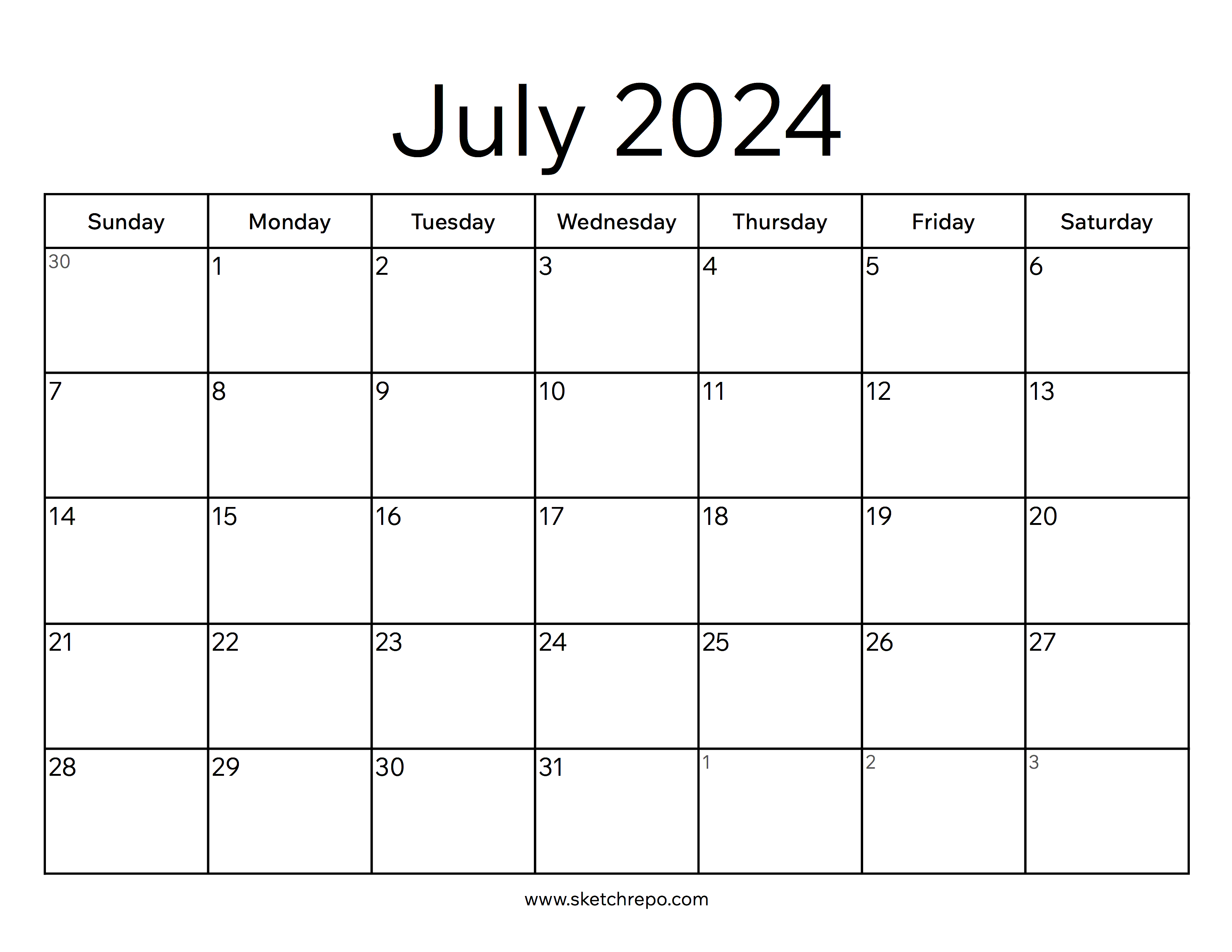 July 2024 Calendar – Sketch Repo for Calendar For July This Year 2024