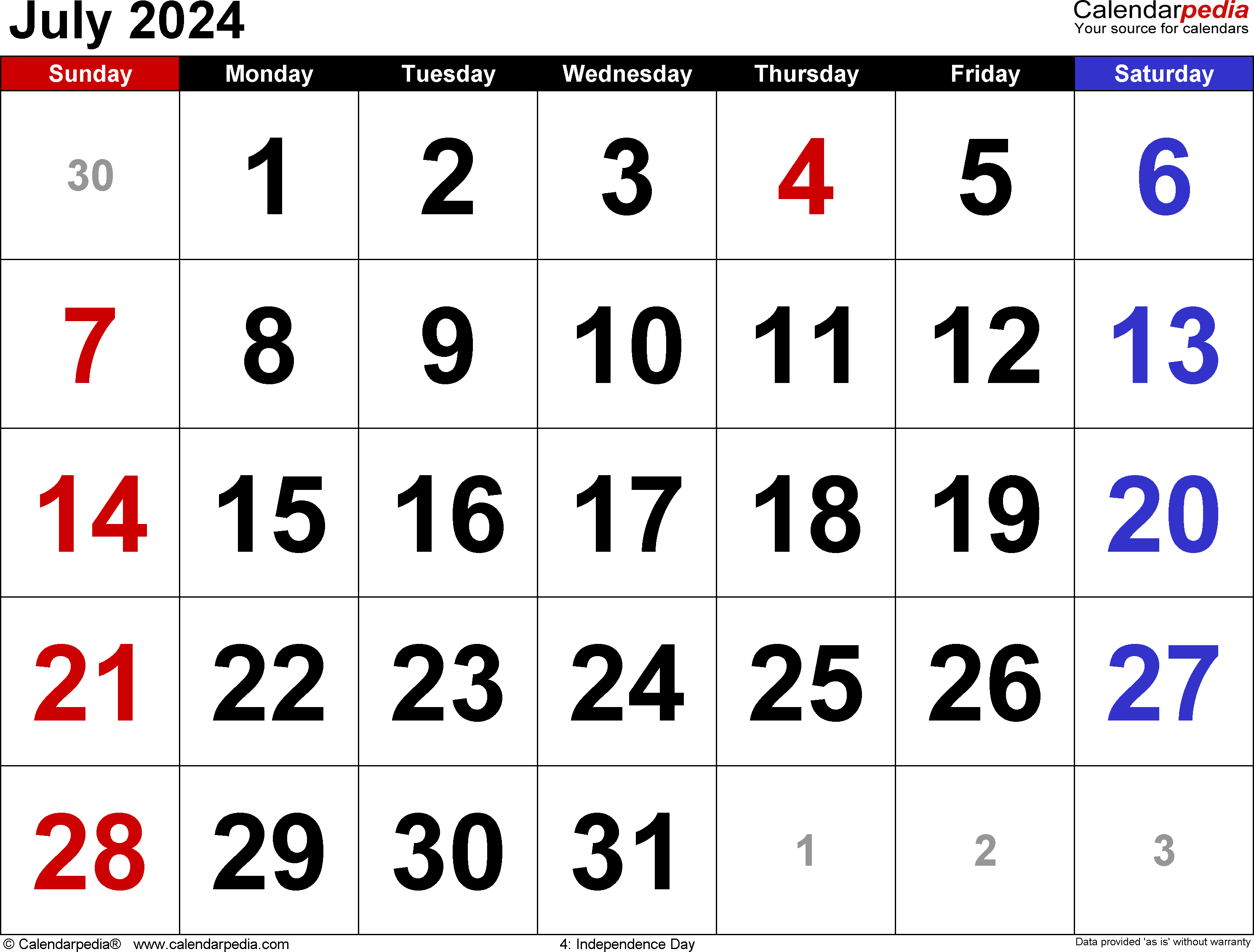 July 2024 Calendar | Templates For Word, Excel And Pdf for 6 Month Desk Calendar Starting July 2024