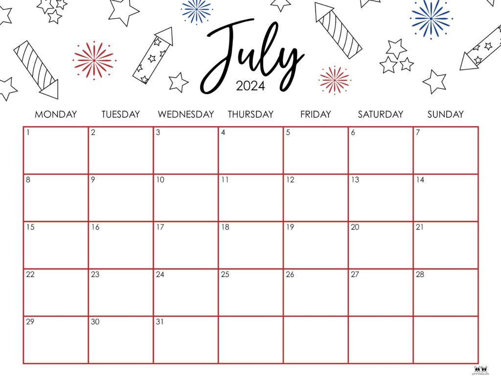 July 2024 Calendars - 50 Free Printables | Printabulls pertaining to 4th July 2024 Calendar Printable