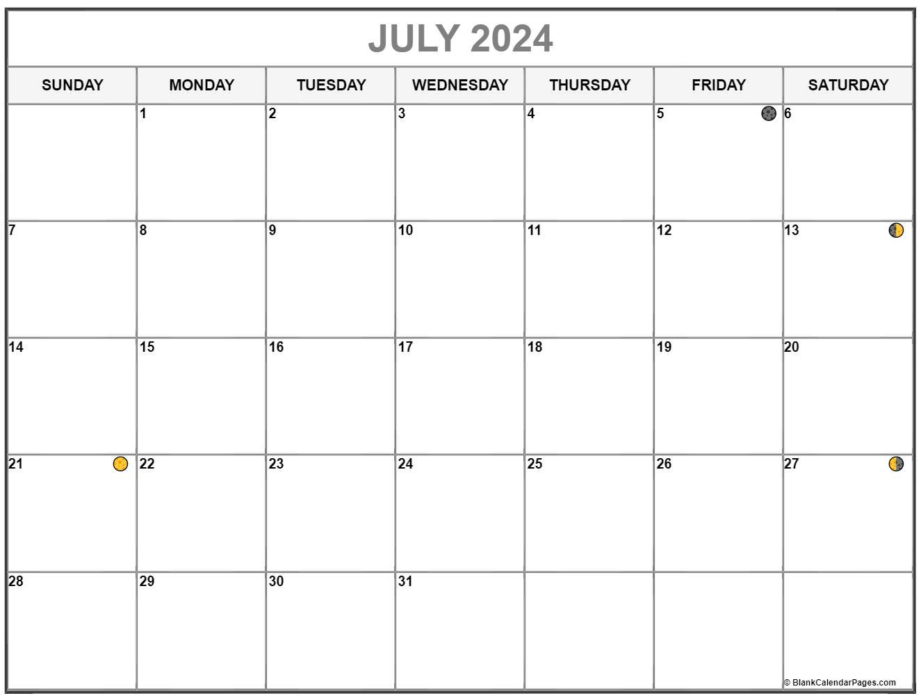 July 2024 Lunar Calendar | Moon Phase Calendar for July 17 Lunar Calendar 2024