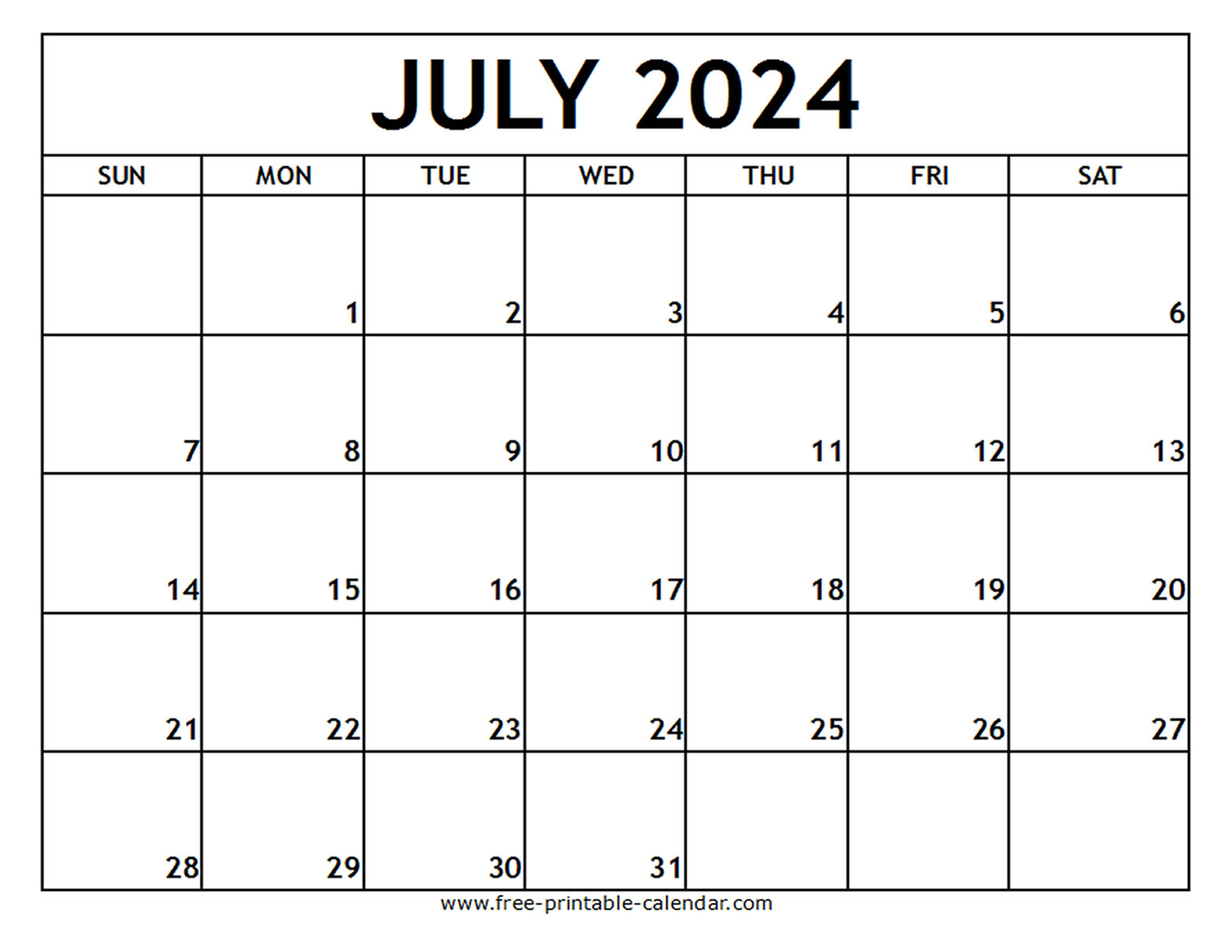 July 2024 Printable Calendar - Free-Printable-Calendar inside Printable Month Of July Calendar 2024