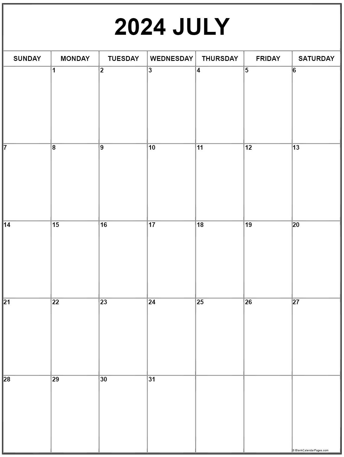 July 2024 Vertical Calendar | Portrait intended for 12 July 2024 Calendar Printable