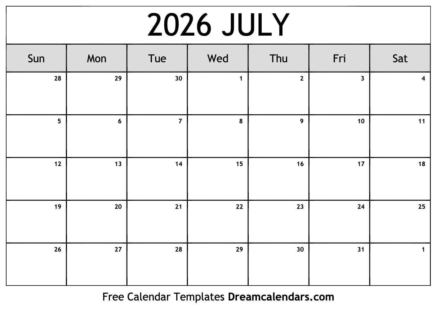 July 2026 Calendar - Free Printable With Holidays And Observances in Calendar For July 2026