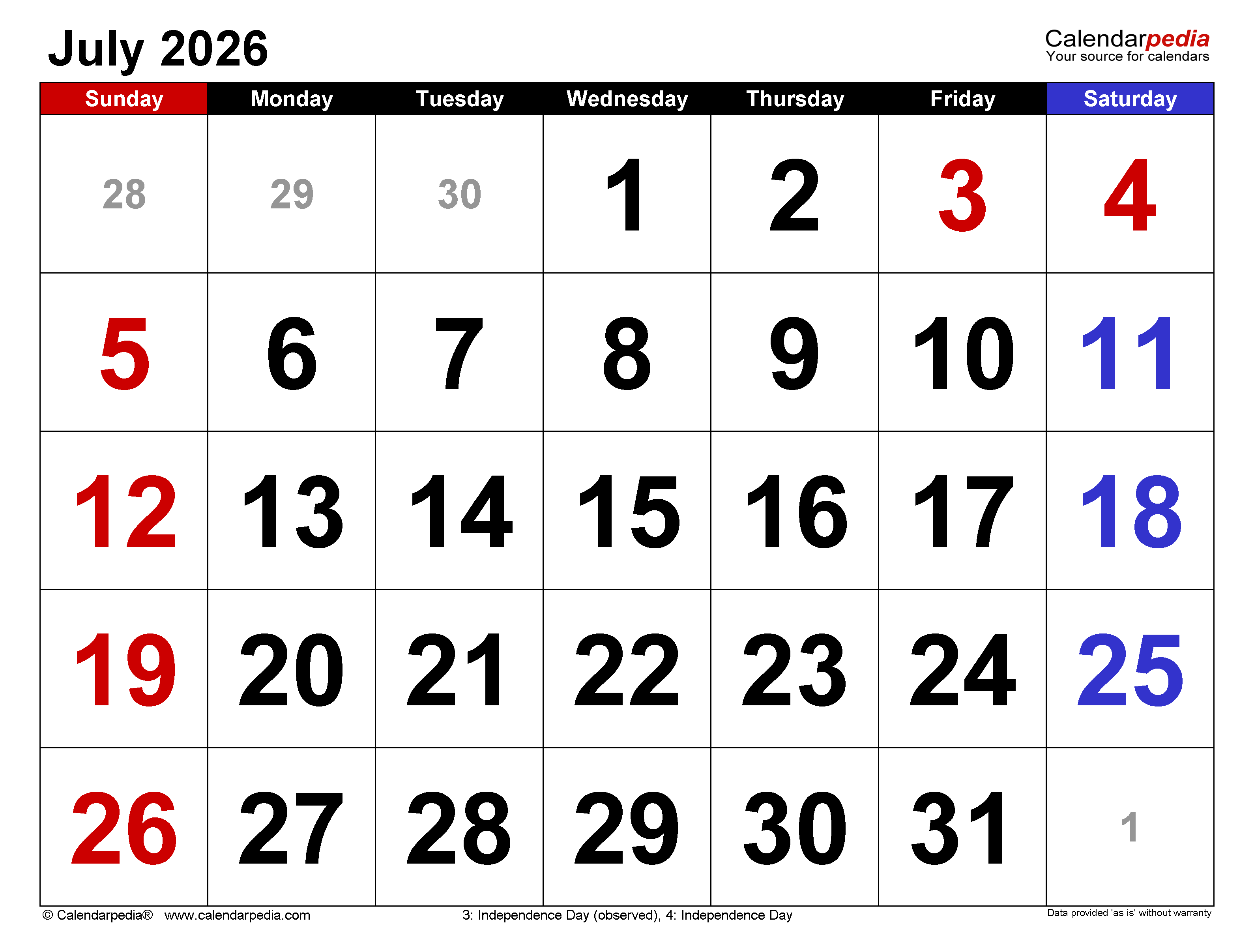 July 2026 Calendar | Templates For Word, Excel And Pdf pertaining to Calendar For July 2026
